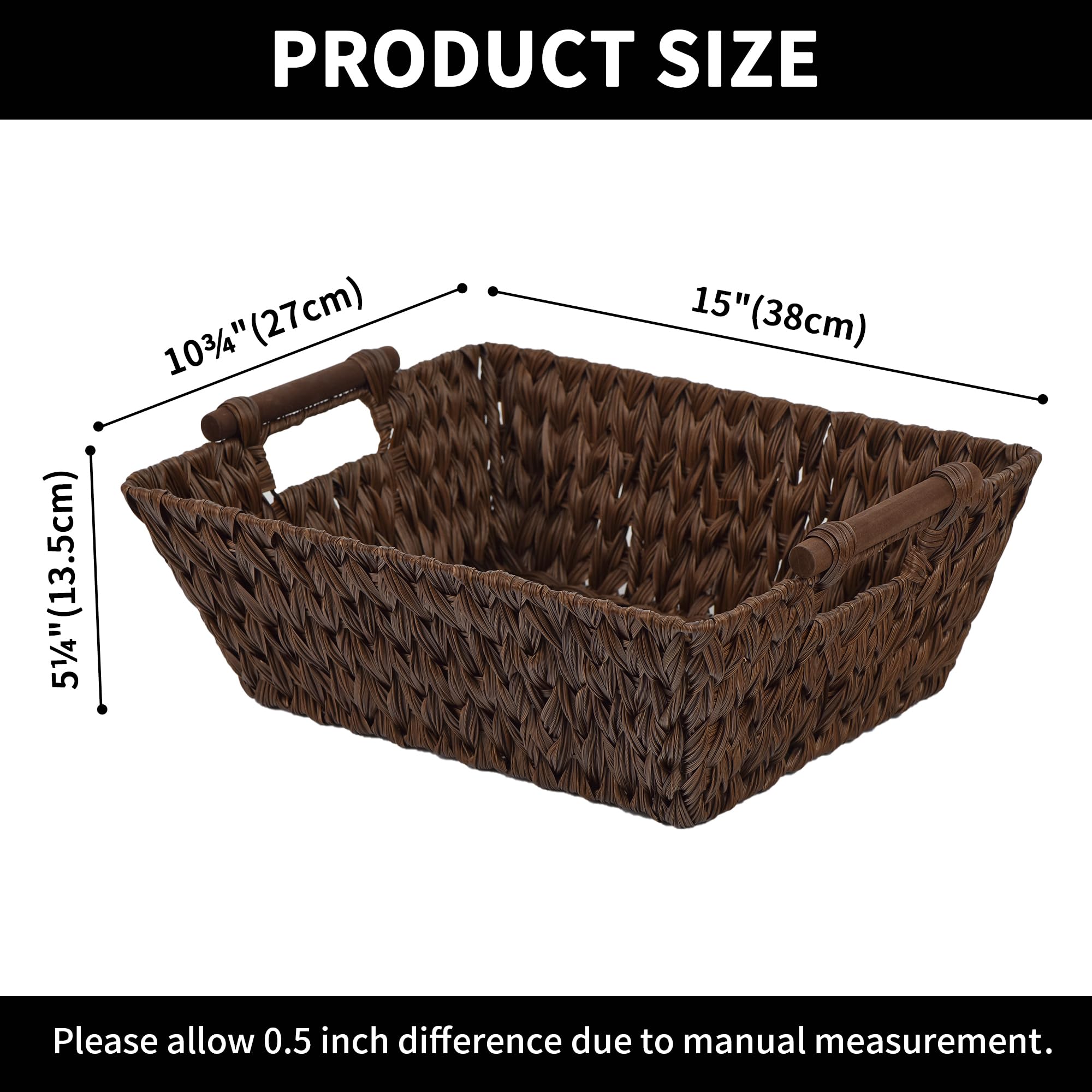 GRANNY SAYS Wicker Storage Baskets  Storage Baskets for Shelves  Trapezoid Wicker Baskets with Handles  Woven Baskets for Organizing  Brown  2-Pack