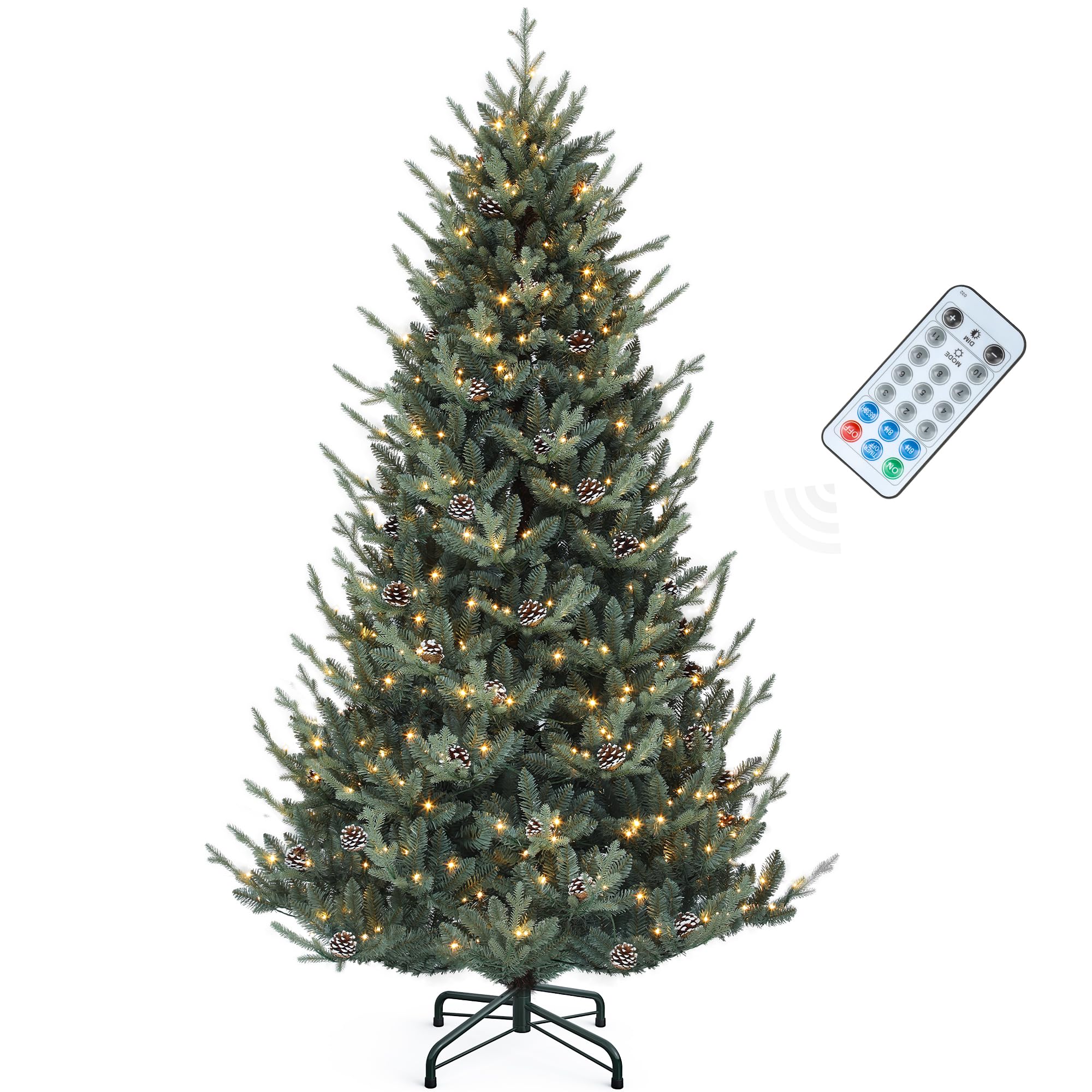 YITAHOME 7.5FT Prelit Blue Christmas Tree with Remote, Pre-Decorated Artificial Hinged Hillside Spruce Holiday Xmas Tree with 51