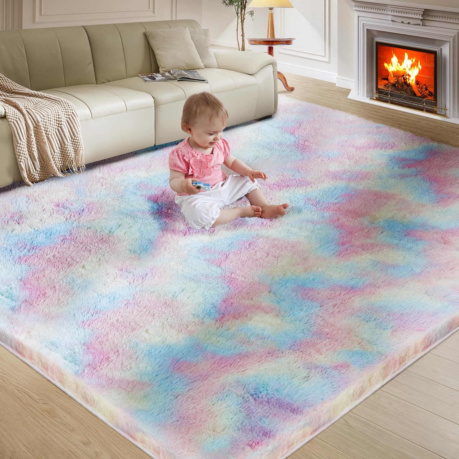 Ultra Soft Rug for Living Room, 5X8 Fluffy Shag Area Rug for Bedroom, Modern Shaggy Carpets Fuzzy Rug for Teens Dorm Nursery Hom