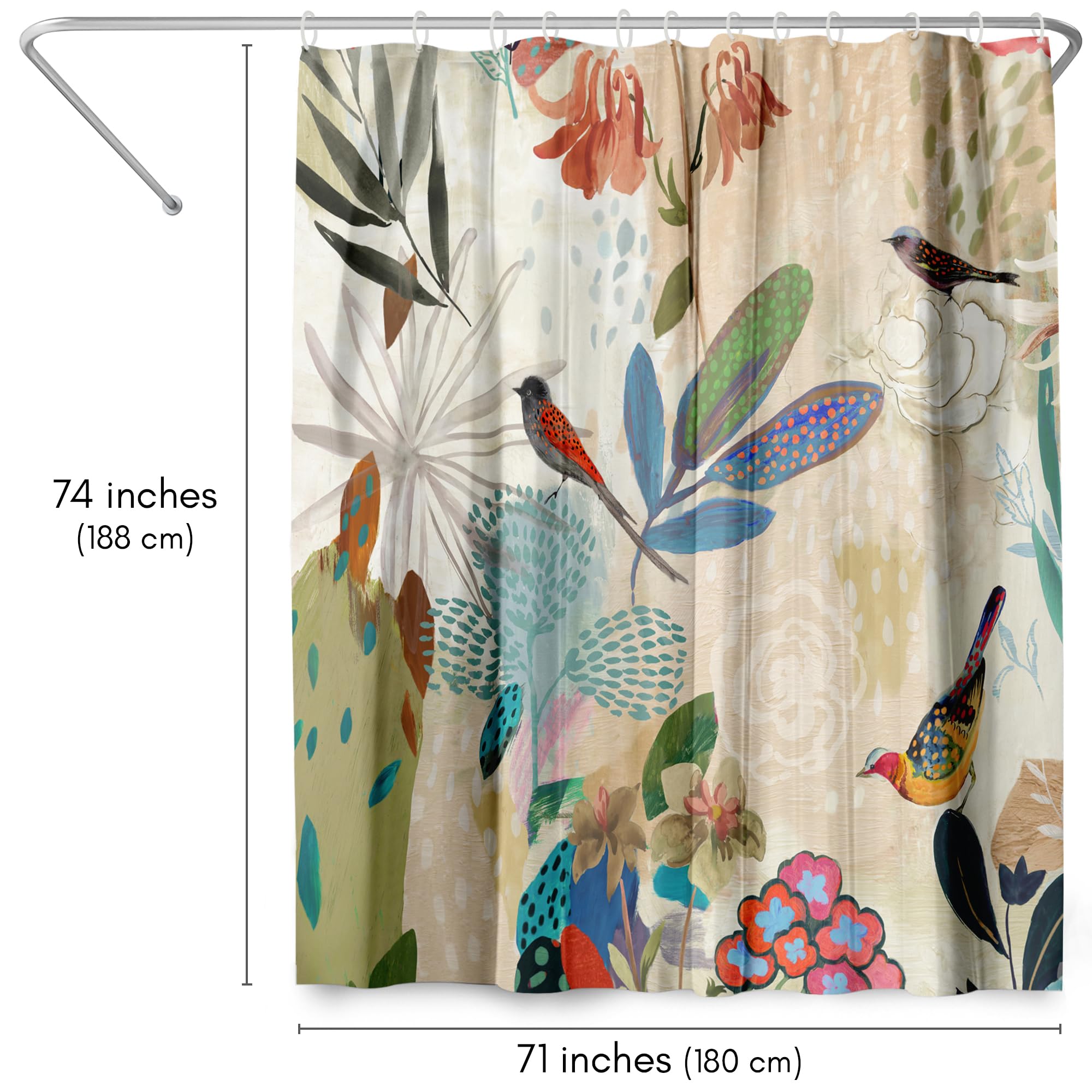 Americanflat 71X74 Floral Shower Curtain - 100% Polyester Shower Curtain - Water-Resistant Bath Curtain With Metal Grommets And