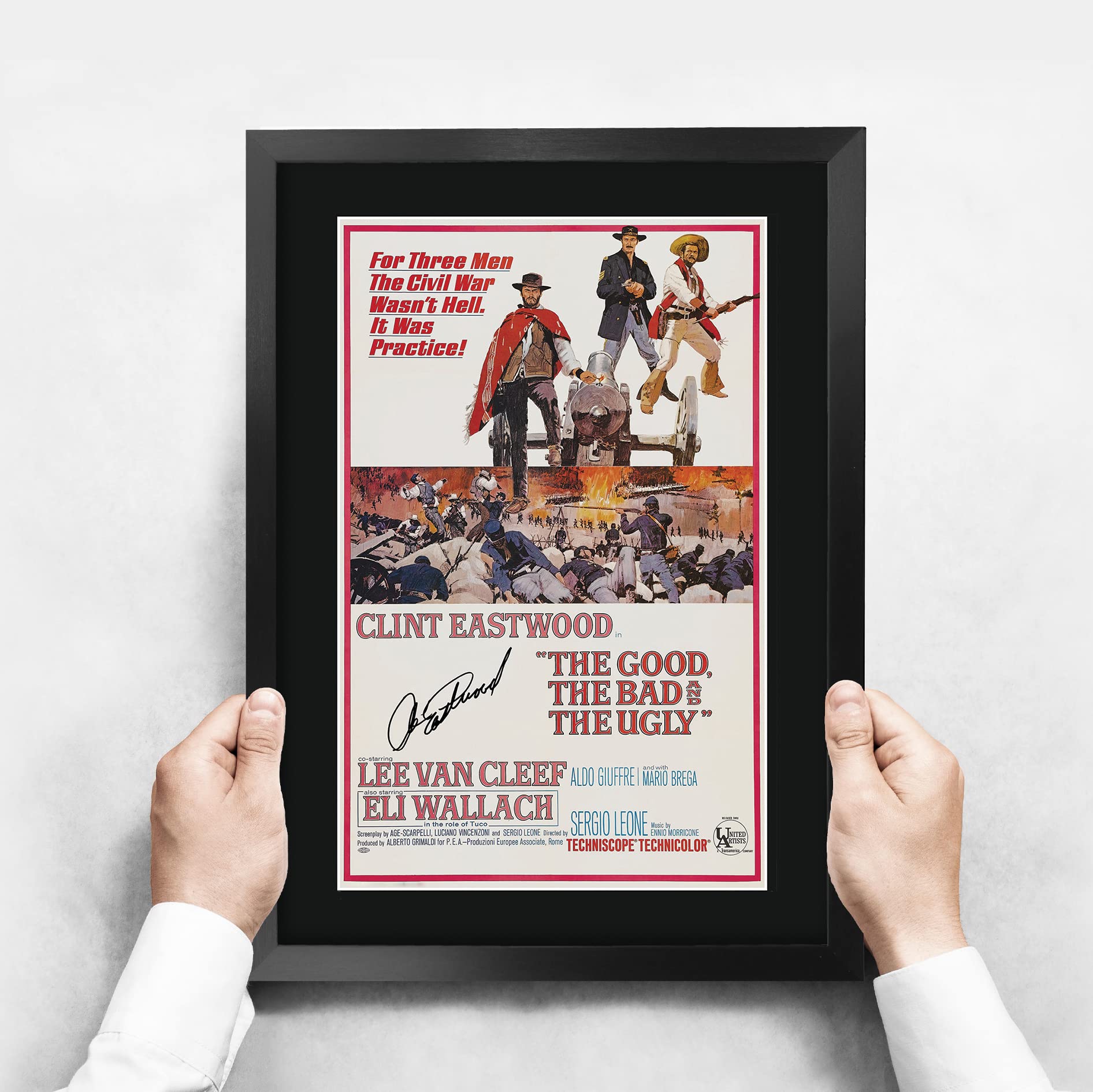 Hwc Trading The Good, The Bad & The Ugly Movie Poster Clint Eastwood Signed 16 X 12 Inch Framed Gift Printed Autograph Film Prin