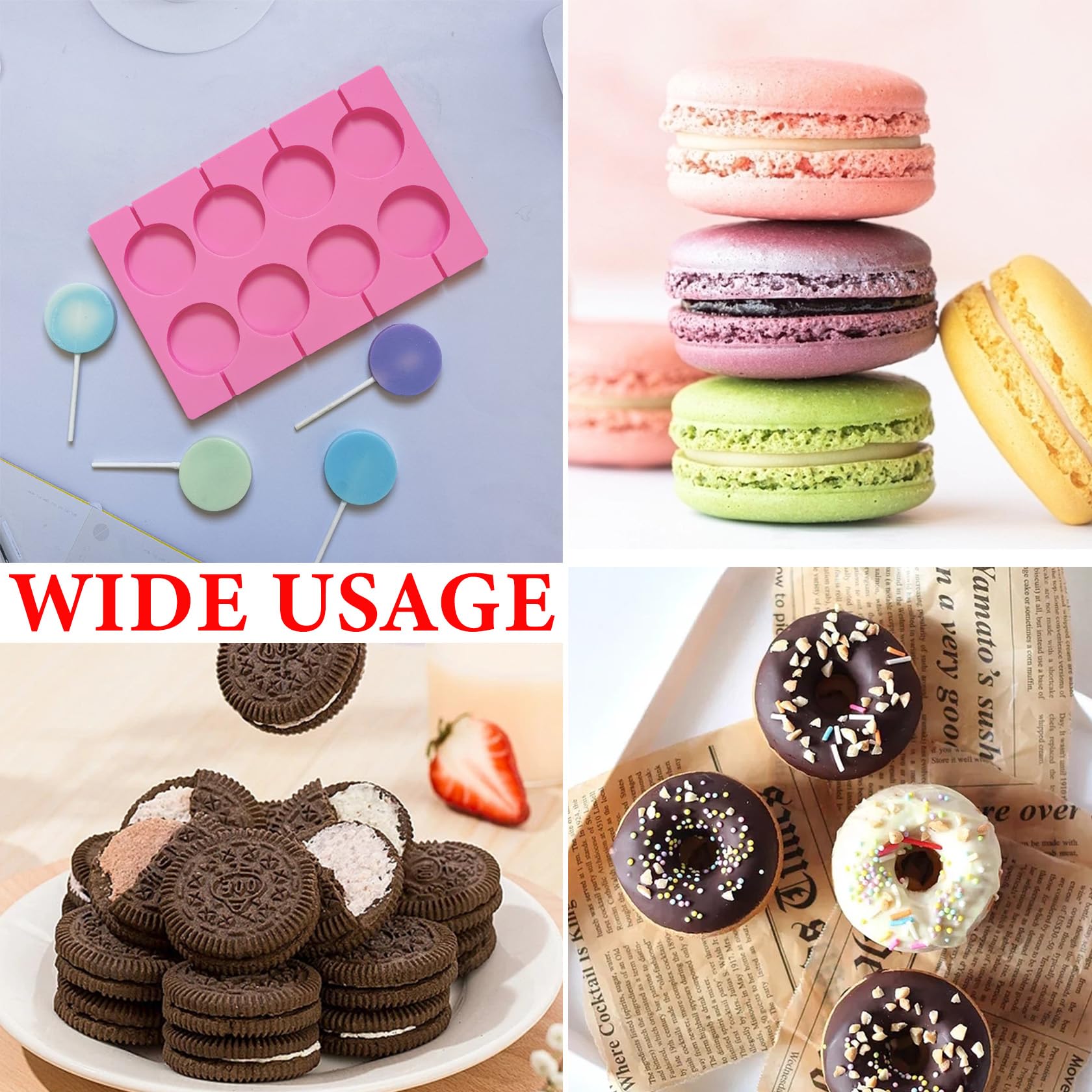 Duozeng Silicone Lollipop Molds,2  8-Capacity Round Chocolate Hard Candy Mold,Sucker Molds Lollypop Sucker Sticks Ice Molds For