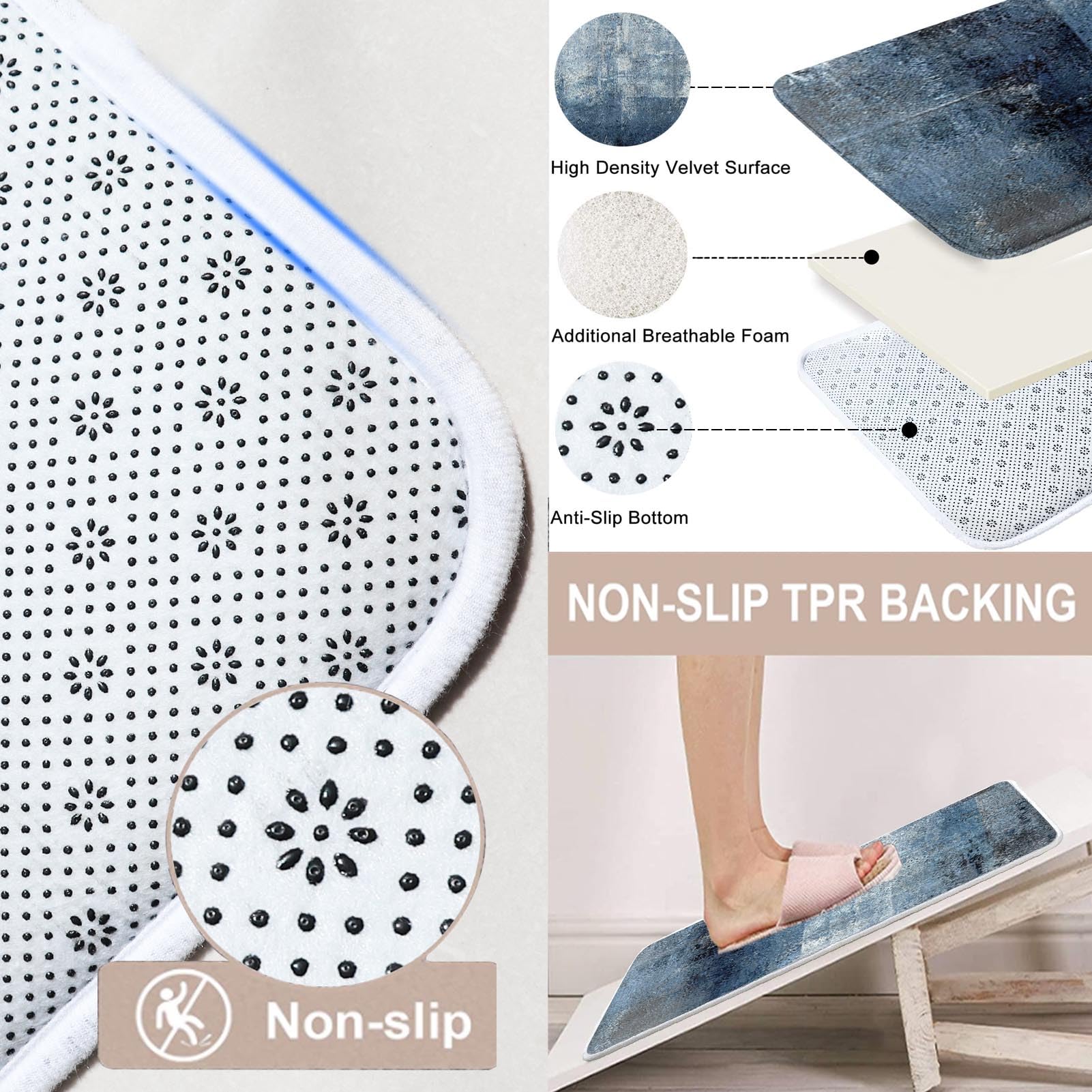 Artsocket Blue Grey Abstract Bathroom Set With Shower Curtain And Rugs Accessory, Painting Gray Vintage Retro Abstract Shower Cu
