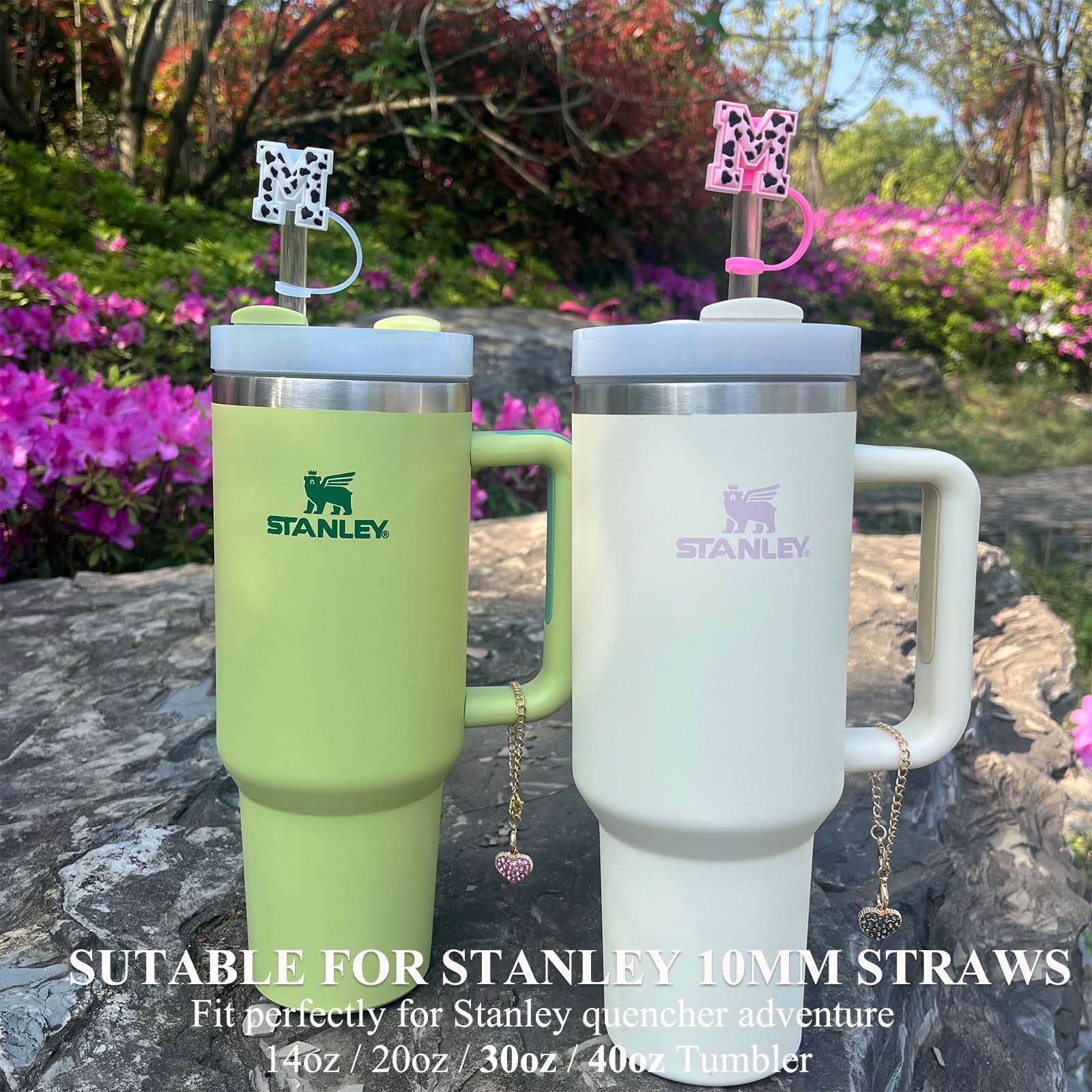 (2+2)2 Pcs Straw Cover For Stanley Cup 30 & 40 Oz Tumbler Accessories, Leopard Initial Letter Straw Topper Cap Protector Lid Wit