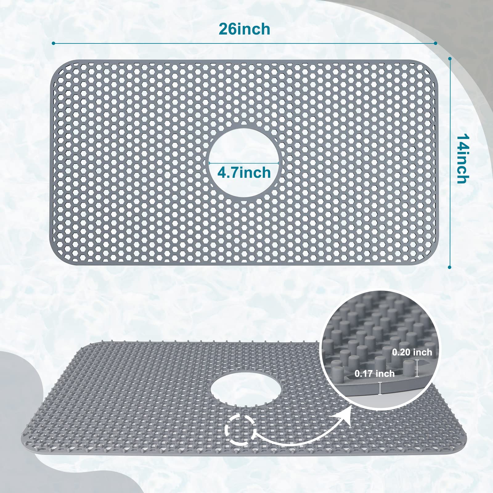 Bestjing Silicone Sink Mat, 26'' X 14'' Sink Protectors For Kitchen Sink With Center Drain, Kitchen Sink Accessory, Non-Slip Sin