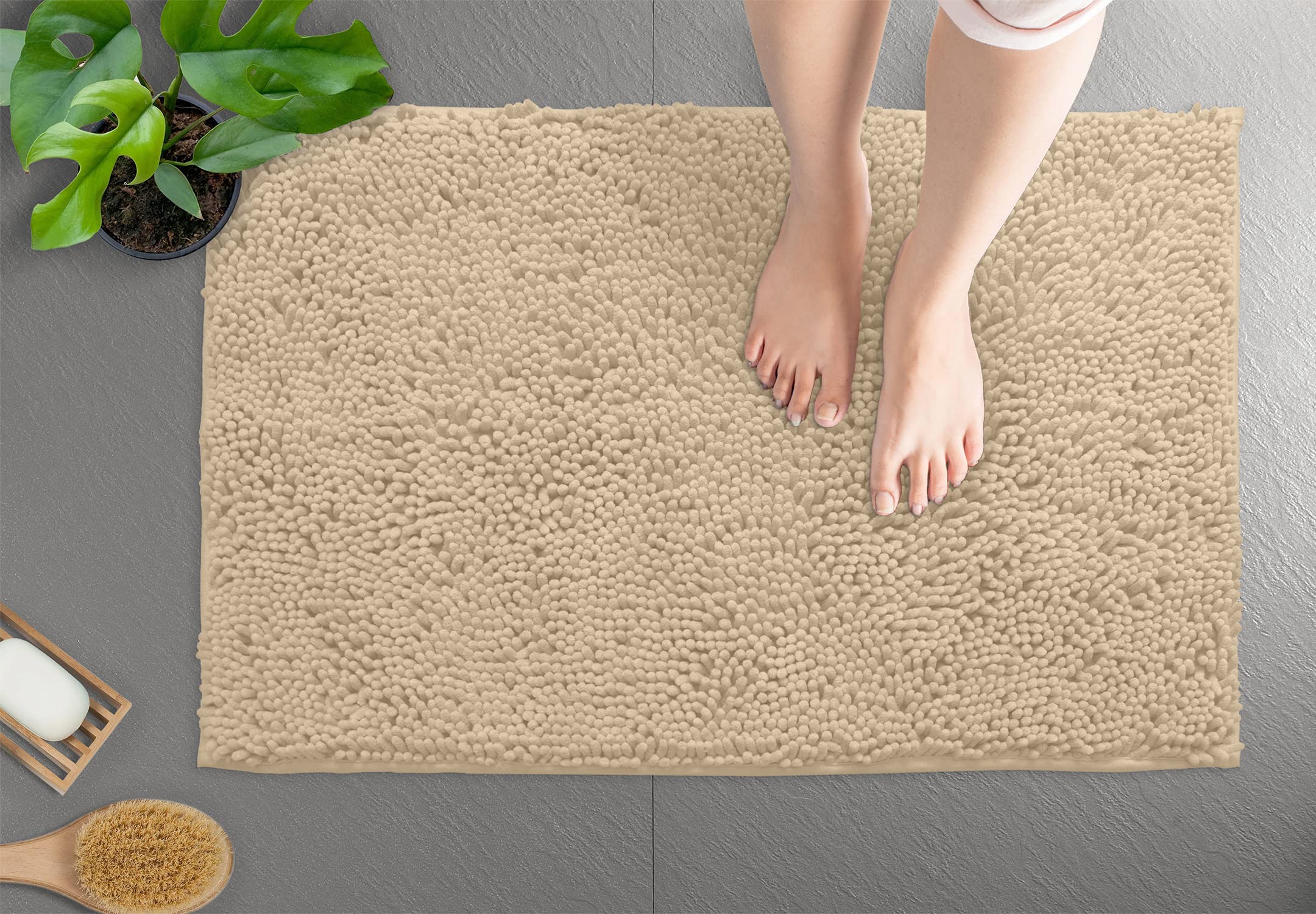 LuxUrux Birch Bathroom Rugs  Luxury Bath Mat-Extra-Soft Plush Bathroom Rug 1 ' ' Chenille Microfiber  Super Absorbent Shaggy Bath Rug. 24 ' ' x 17 ' '.