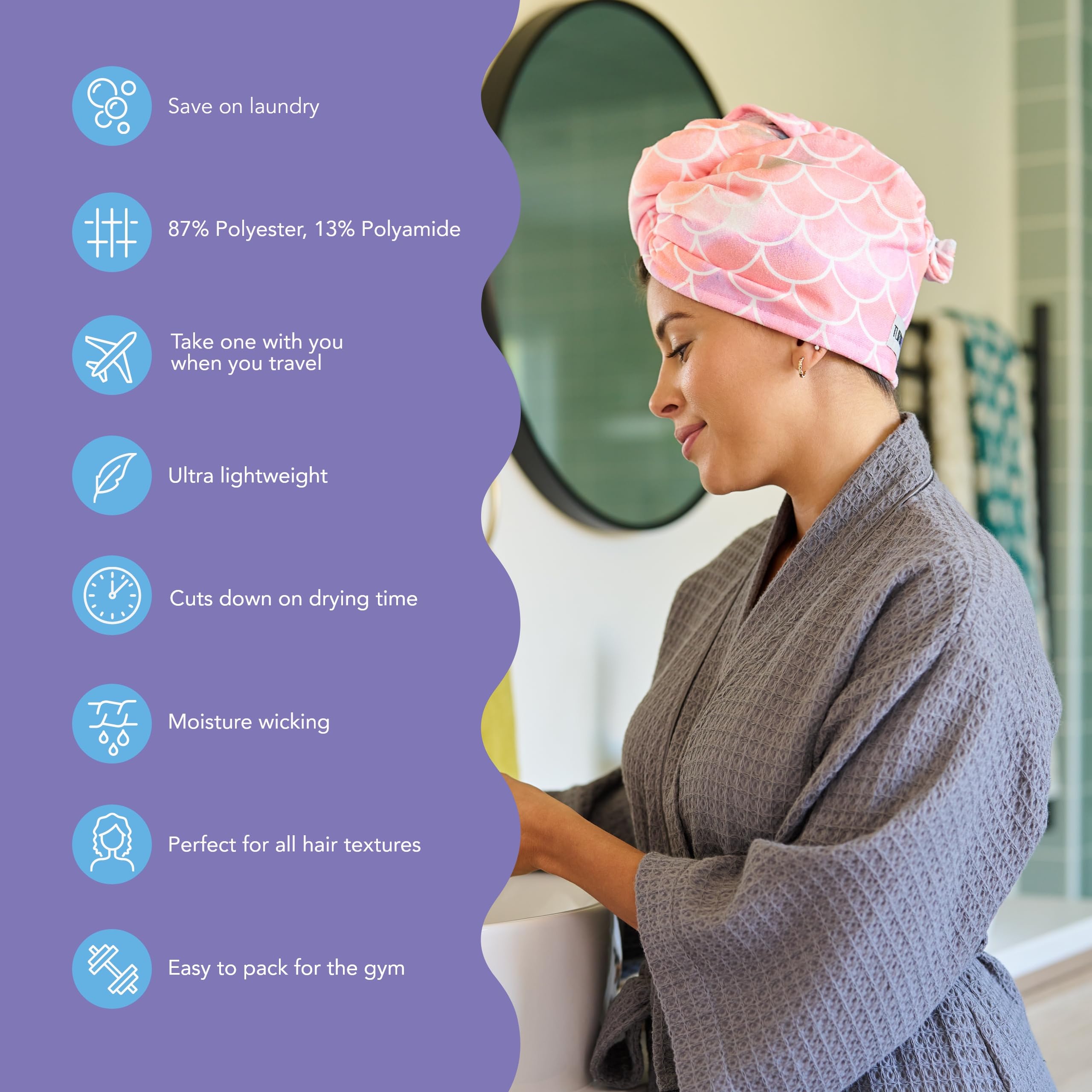 Turbie Twist Microfiber Hair Towel Wrap - The Original Quick Dry, Anti-Frizz Turban Towel for Thick, Long, and Curly Hair - Bath