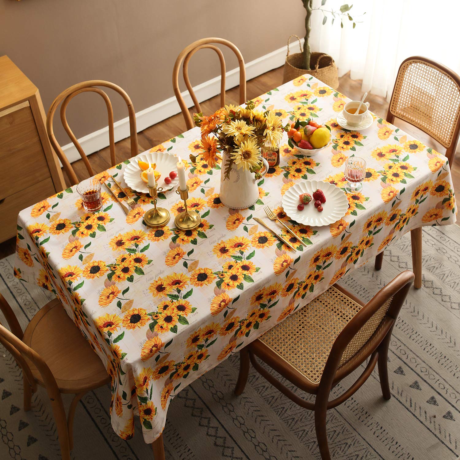 Joyfol Day Sunflower Tablecloth,Orange Floral Table Cloth For Rectangle Tables,Waterproof Resistant Durable Flower Table Cover F