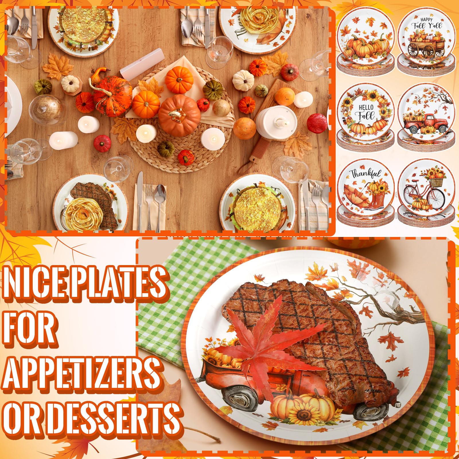 Fourluoo 96 Pcs Thanksgiving Pumpkin Paper Plates Disposable 7 Inch Pumpkin Dinner Plates for Thanksgiving Fall Party Birthday P