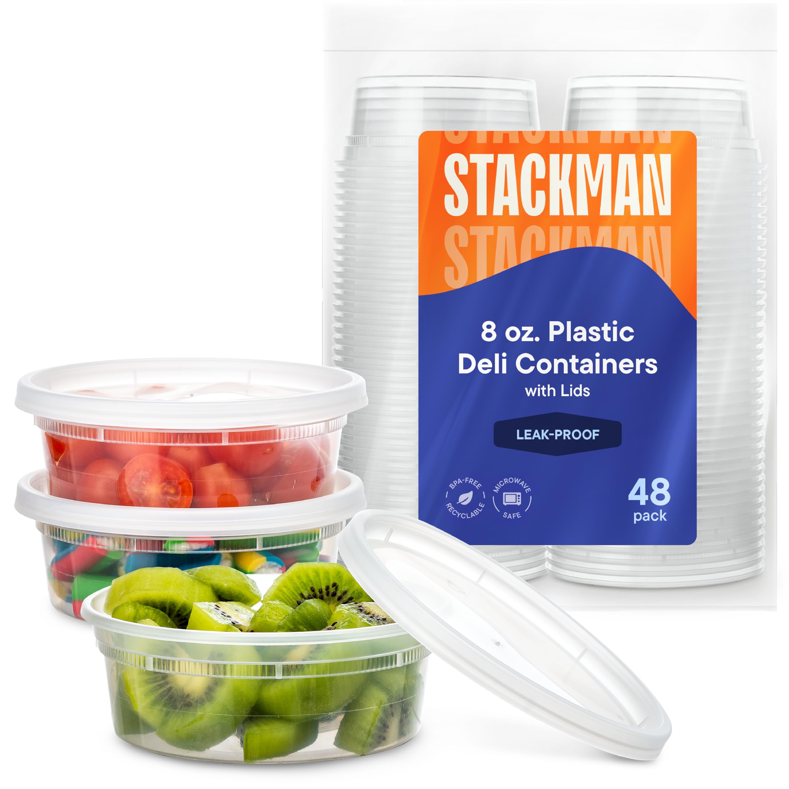 [48 Sets - 8 Oz.] Plastic Containers With Lids - Slime Containers 8 Oz - Small Containers With Lids