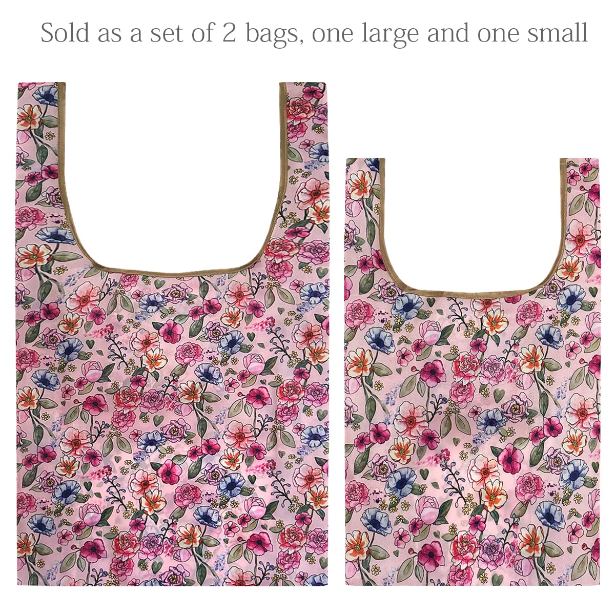 Wrapables Jolibag Collection Reusable Shopping Bag (Set Of 2), Pink Floral Motif