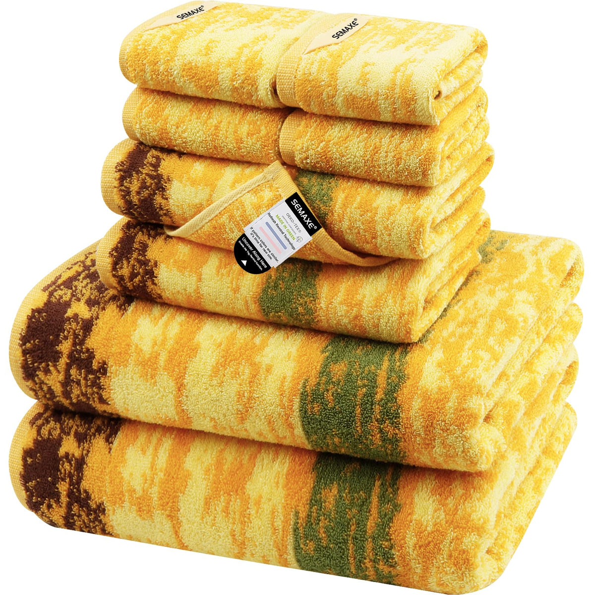 Semaxe Bath Towel Set, 100% Cotton Bathroom Towels With Hanging Loops And Nano-Bio Lifecycle Labels, Include 2 Bath Towels, 2 Ha
