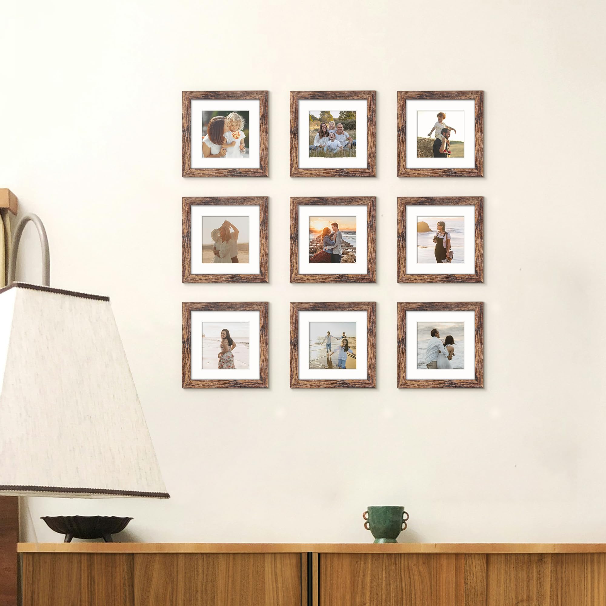 Fisnish 5x5 Picture Frame Sef of 10, Display Pictures 4x4 with Mat or 5 x 5 Without Mat, Square Photo Frame Collage for Wall Gal