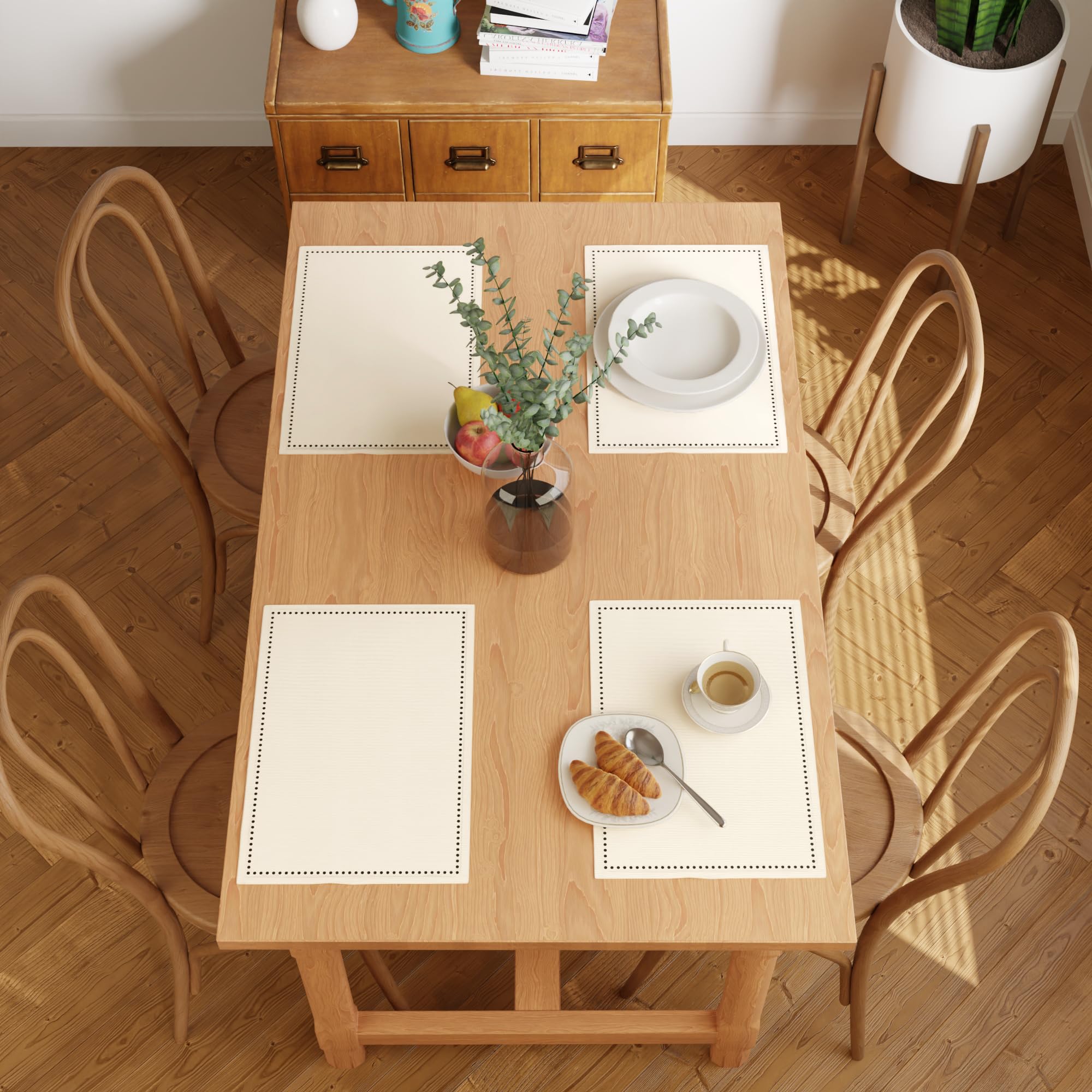 Encasa Homes 100% Pure Cotton Hemstitched Dining Table Placemats Of Size 19 X 13 Inch (Rectangular) - Natural - Set Of 4 | Perfe