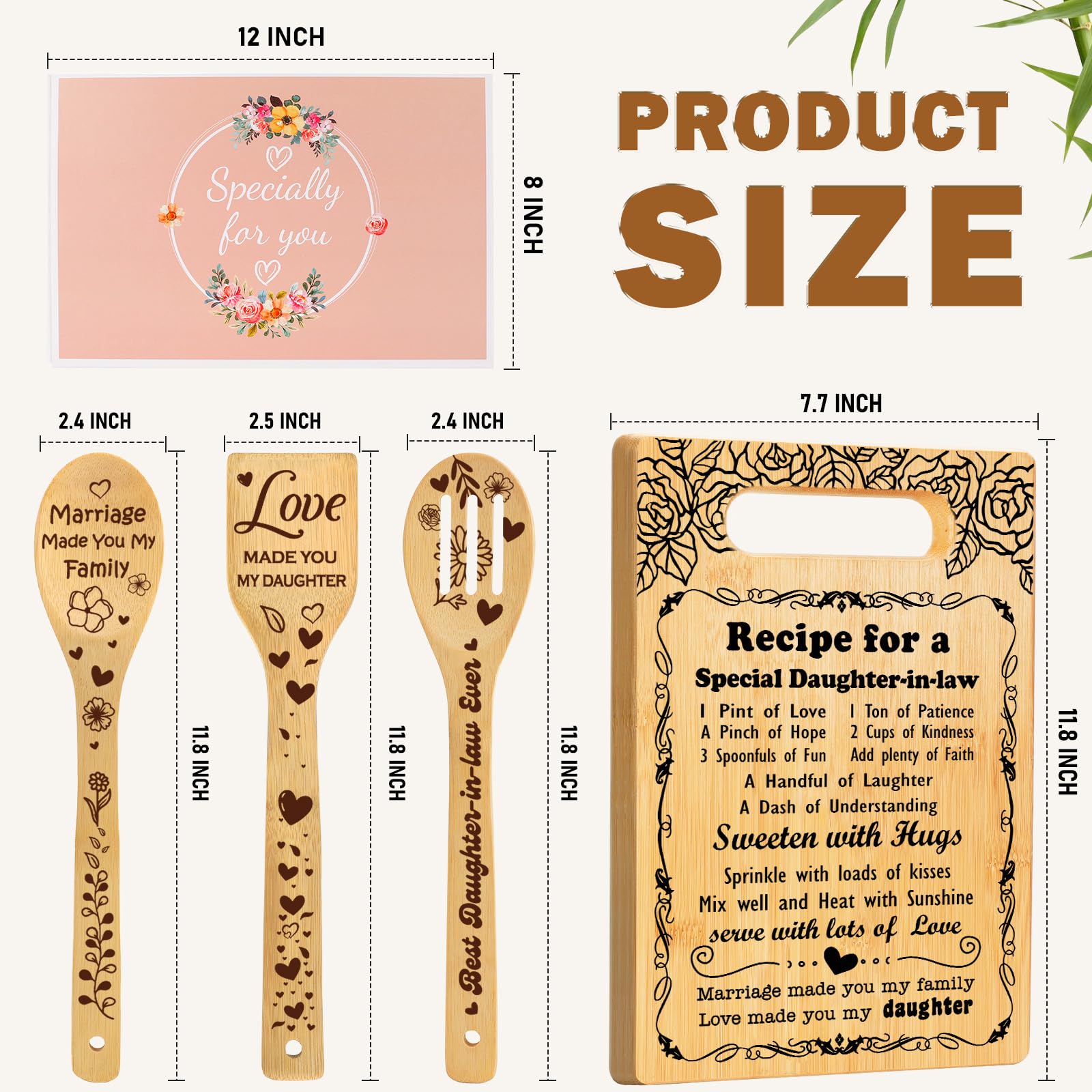 Gifts for Daughter in Law Cutting Board Set,  Recipe for a Daughter-in-Law  Christmas Birthday Gifts for Daughter in Law with En