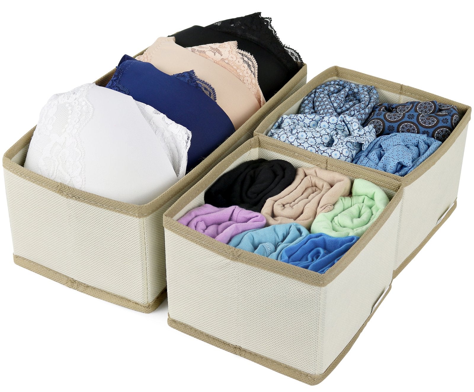 Greenco Non-Woven Foldable 3 Piece Drawer And Closet Storage Cube Set- (Beige)