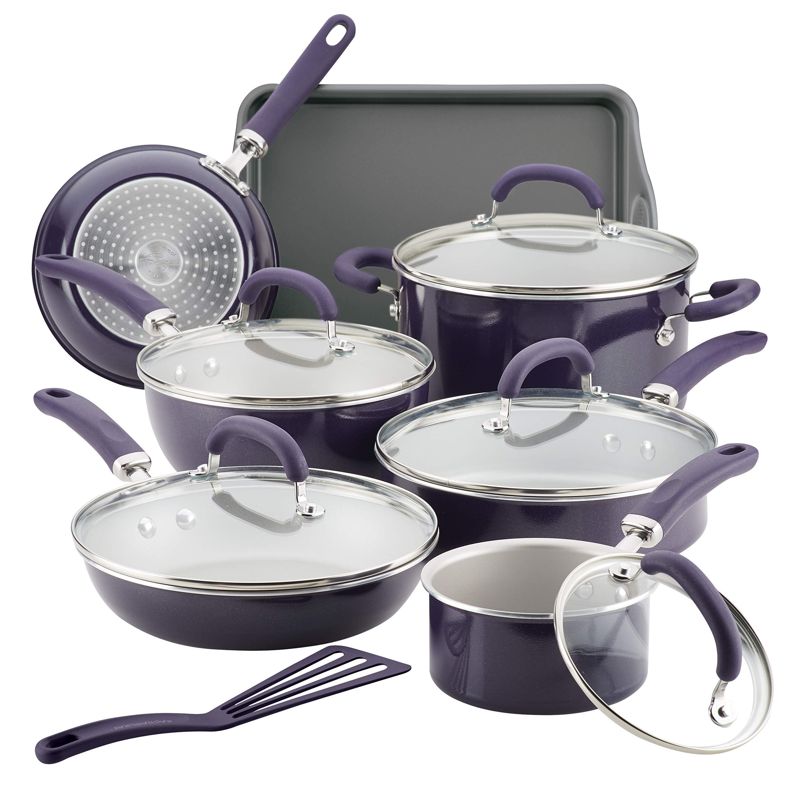 Rachael Ray Create Delicious Nonstick Cookware Pots and Pans Set, 13 Piece, Purple Shimmer
