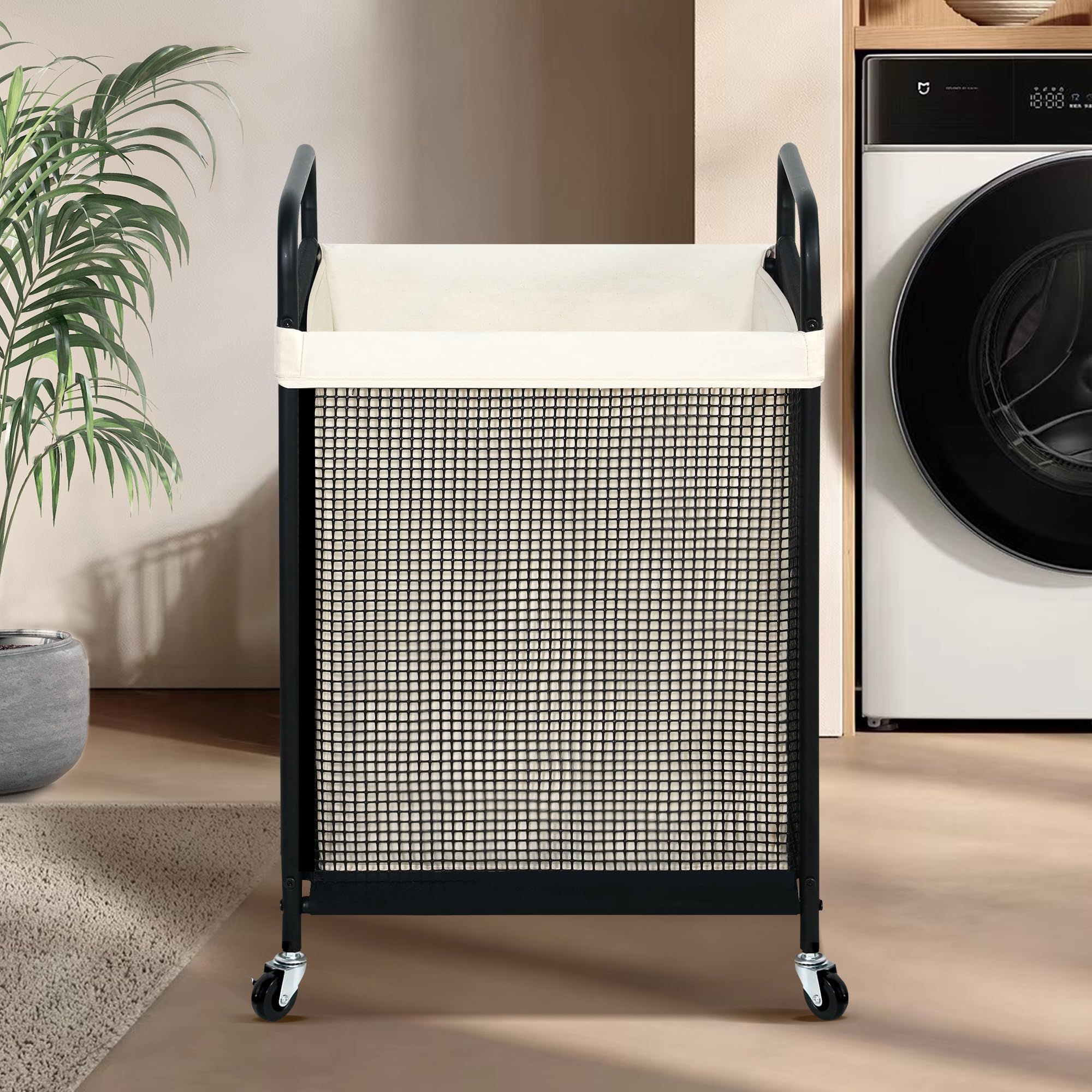 Sto Sto Laundry Hamper, 90L Rolling Laundry Sorter Cart With Removable And Washable Liner Bag, Rolling Clothes Hamper With Metal
