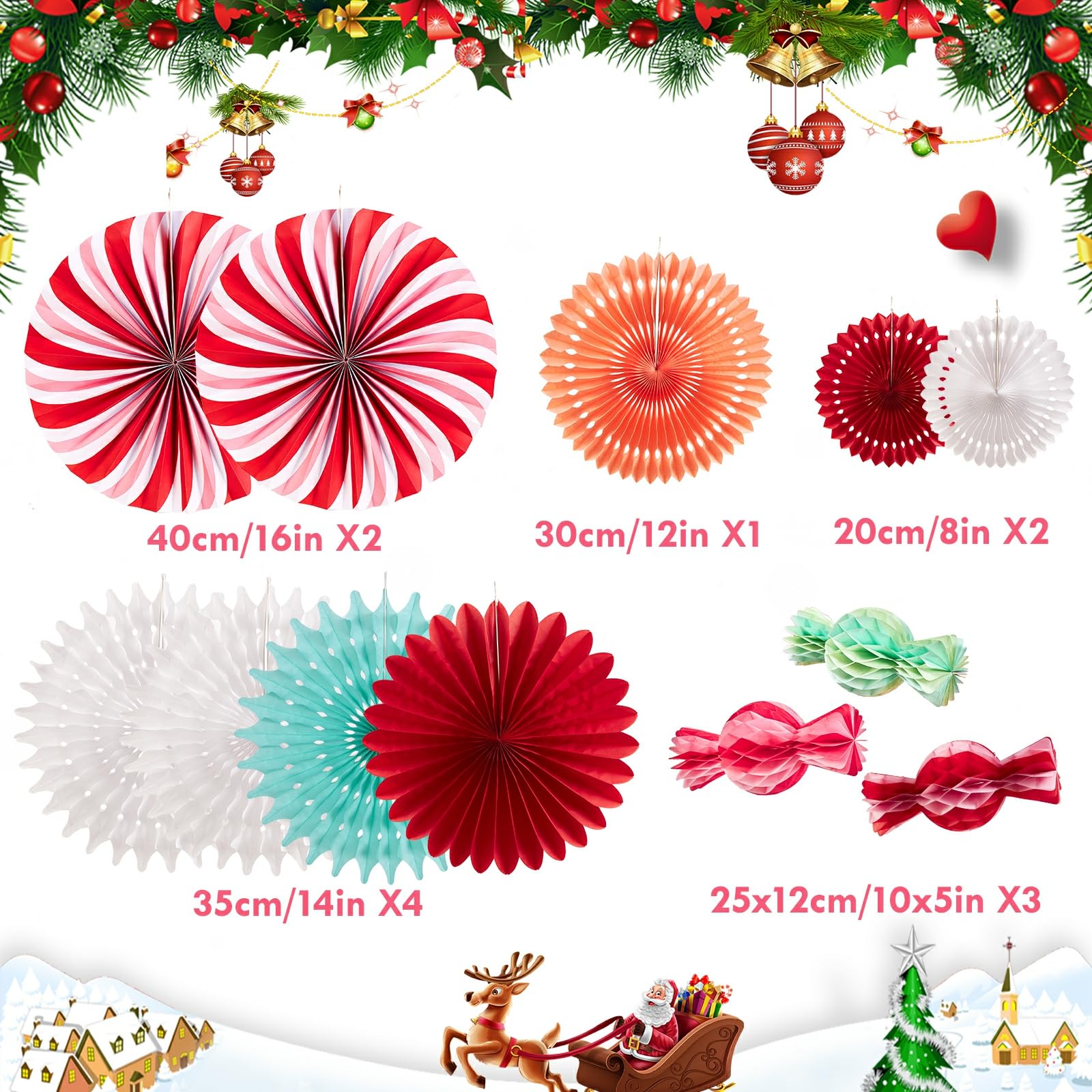 Christmas Hanging Paper Fans Decoration Christmas Peppermint Candy Hanging Ornaments Party Ceiling Hangings Deco Candy Tissue Pa