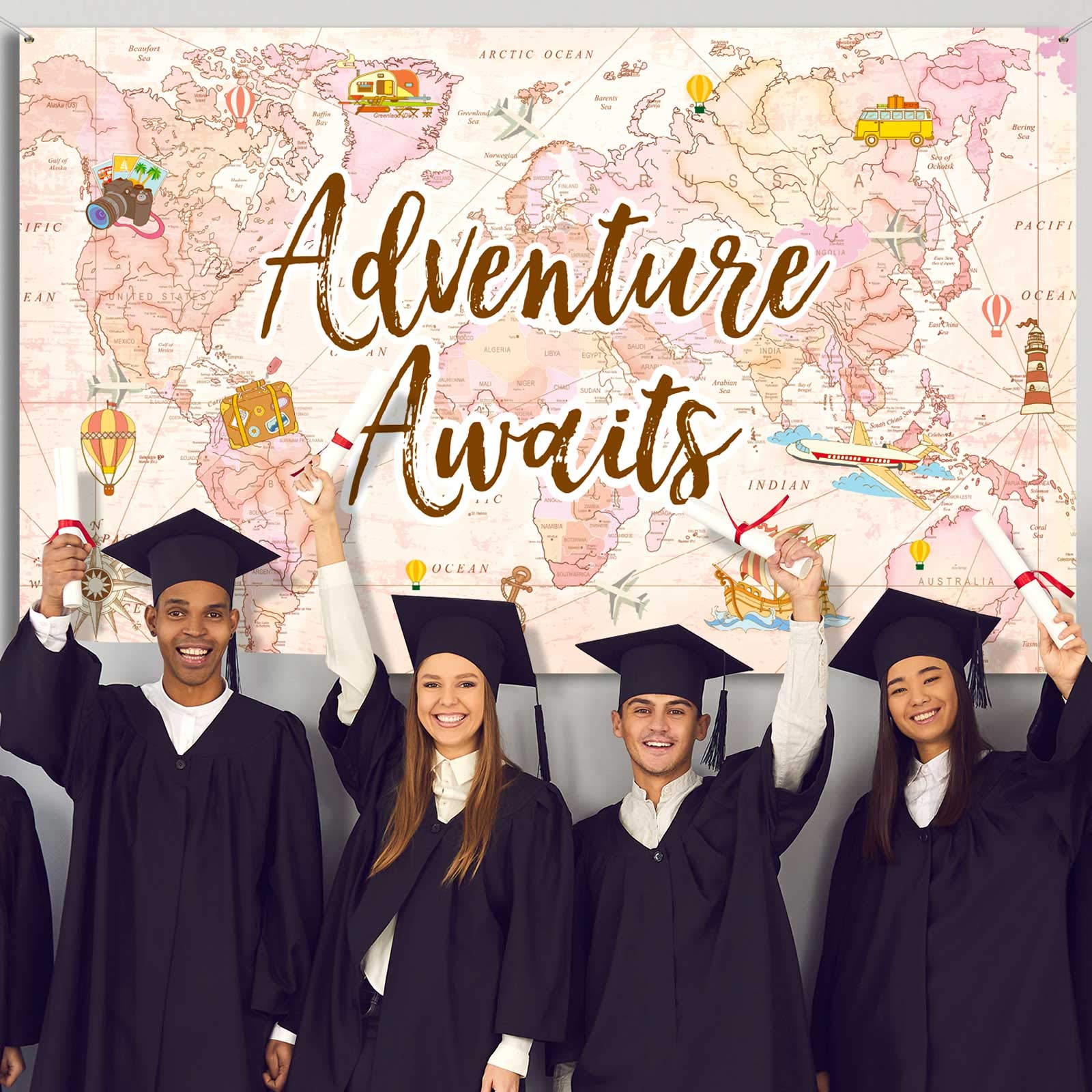 Travel Themed Party Decorations Supplies Adventure Awaits Bon Voyage Backdrop Adventure Map Backdrop For Graduation Birthday Par