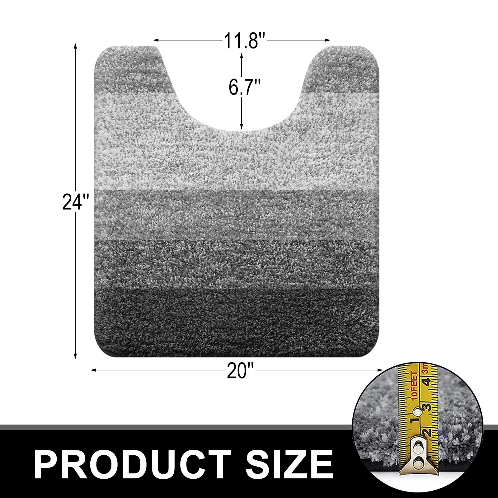 OLANLY Luxury Toilet Rugs U-Shaped 24x20  Extra Soft and Absorbent Microfiber Bathroom Rugs  Non-Slip Plush Shaggy Toilet Bath Mat  Machine Wash Dry  Contour Bath Rugs for Toilet Base  Grey