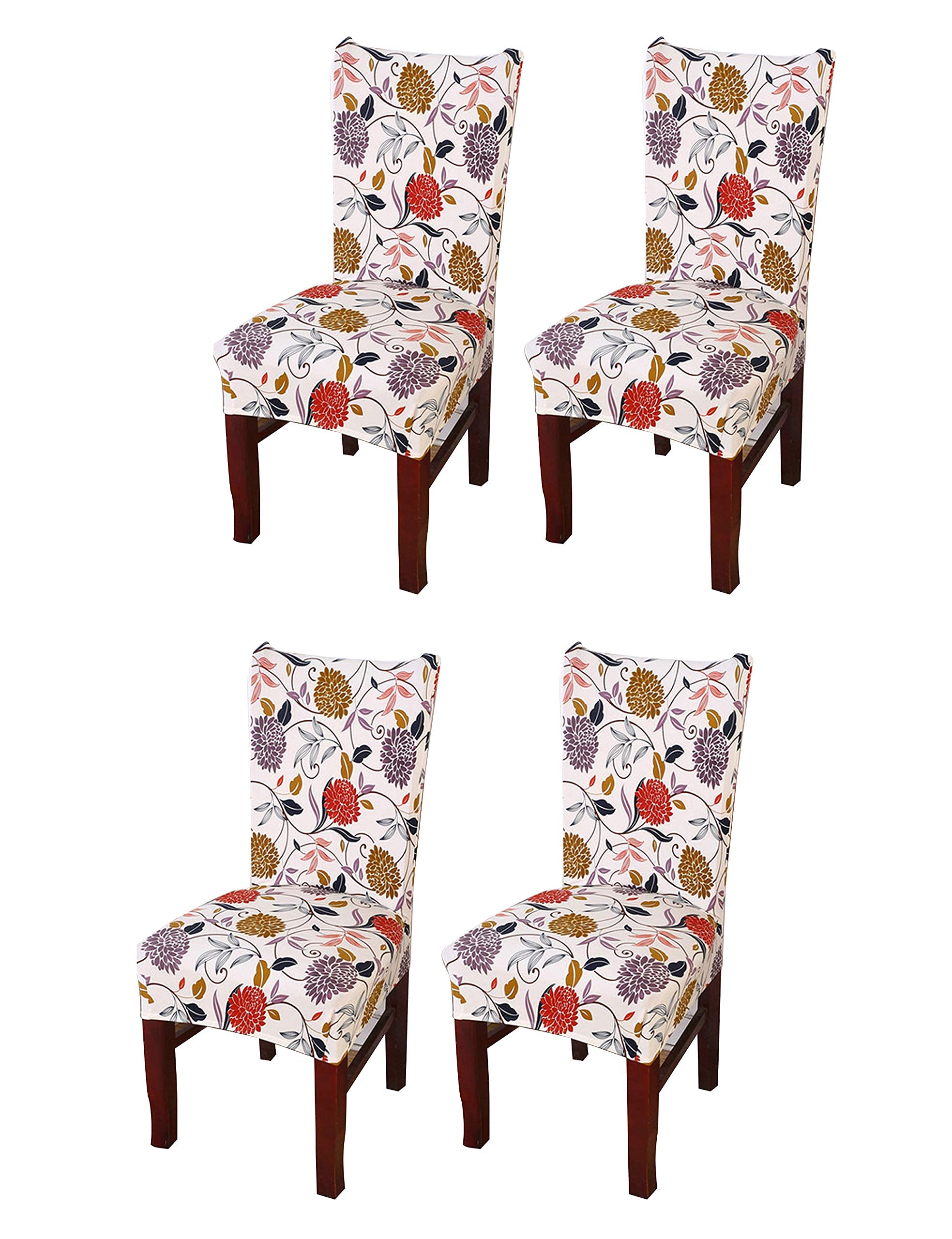 House Of Quirk Floral Elastic Chair Cover Stretch Removable Washable Short Dining Chair Cover Protector Seat Slipcover - (White 