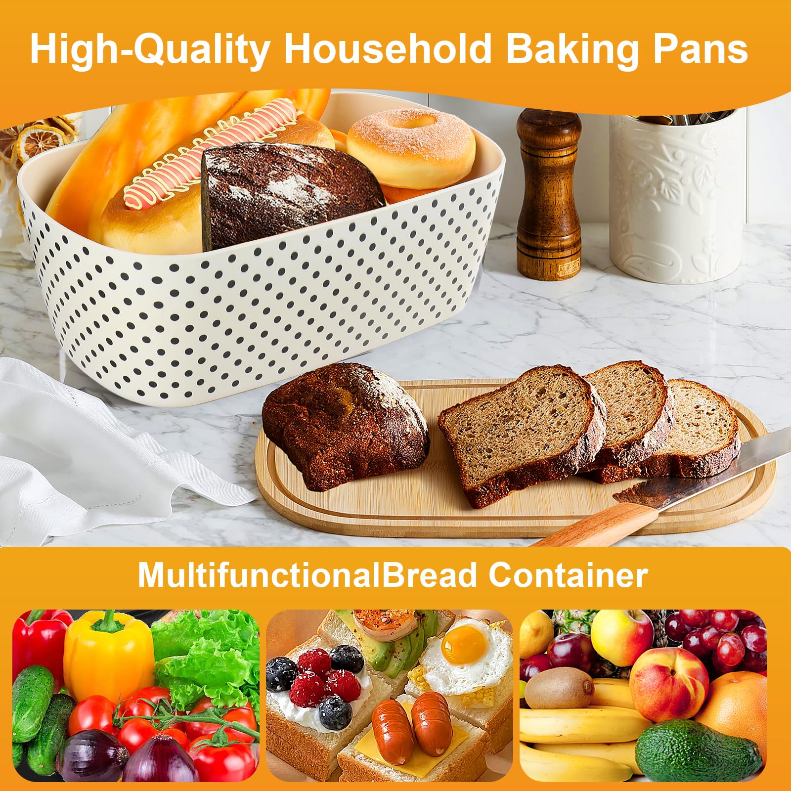 Nomotruc Bamboo Fiber Bread Box with Cutting Board Lid, Polka Dot, 14.4x8.3x4.7 in, Model NMTC-BB01-PT, Kitchen Counter