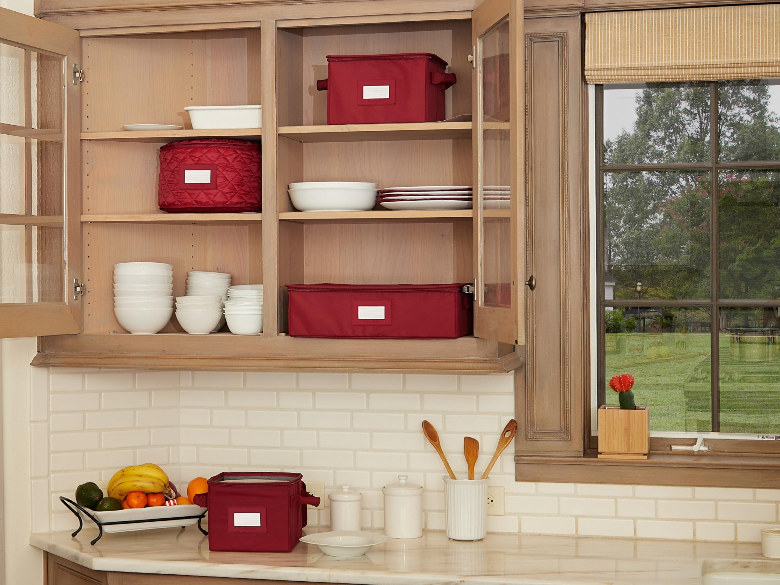 Covermates Keepsakes Dish Storage Box - Stackable, Reinforced Handles, China Storage, Scarlett Red
