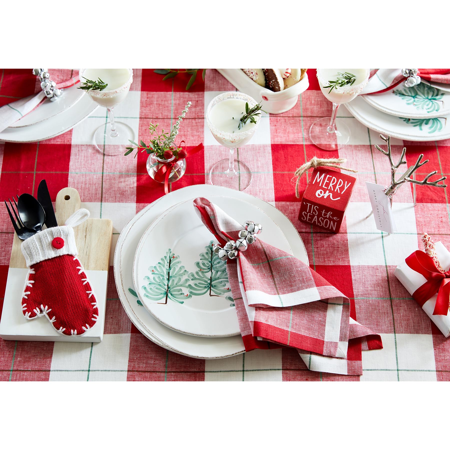Solino Home Table Runner 132 Inches Long - 100% Pure Linen Very Merry Plaid Table Runner 14 X 132 Inch - Handcrafted And Machine