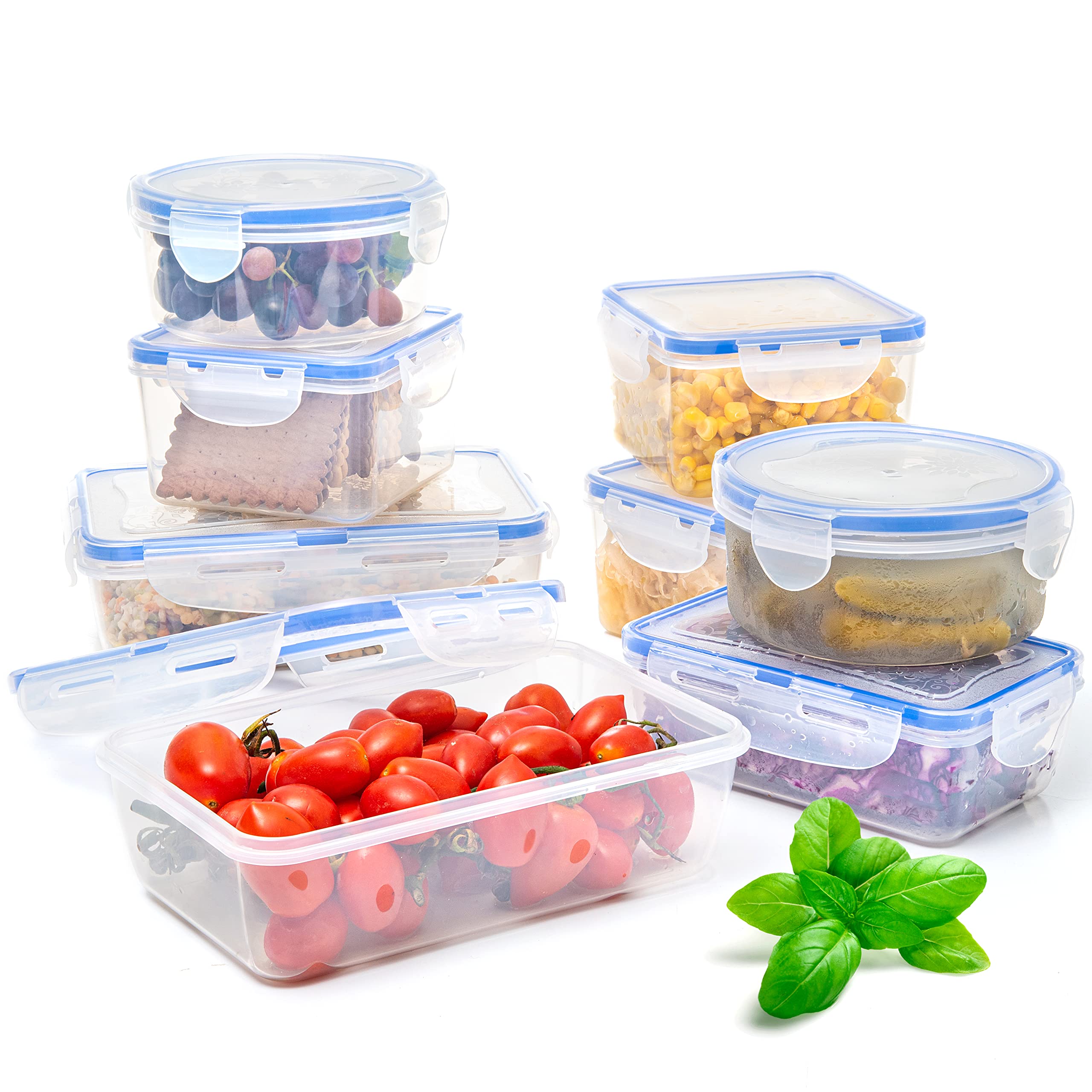 Moss & Stone Air Tight 16 Piece Plastic Food Storage Containers With Lids, Safe Lunch Box Set For Dishwasher And Microwave, Leak