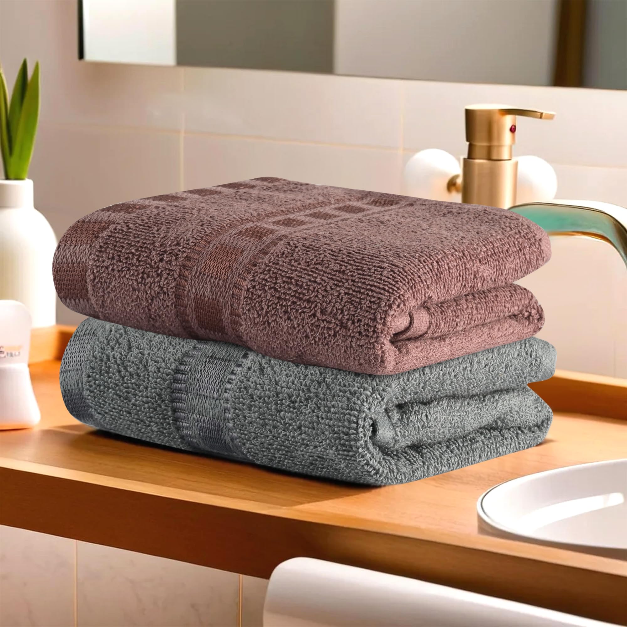 Heart Home Pack Of 2 Cotton Hand/Face Towels For Men & Women | Easily Washable | Workout Gym Napkins For Men | Pocket Towel - Gr