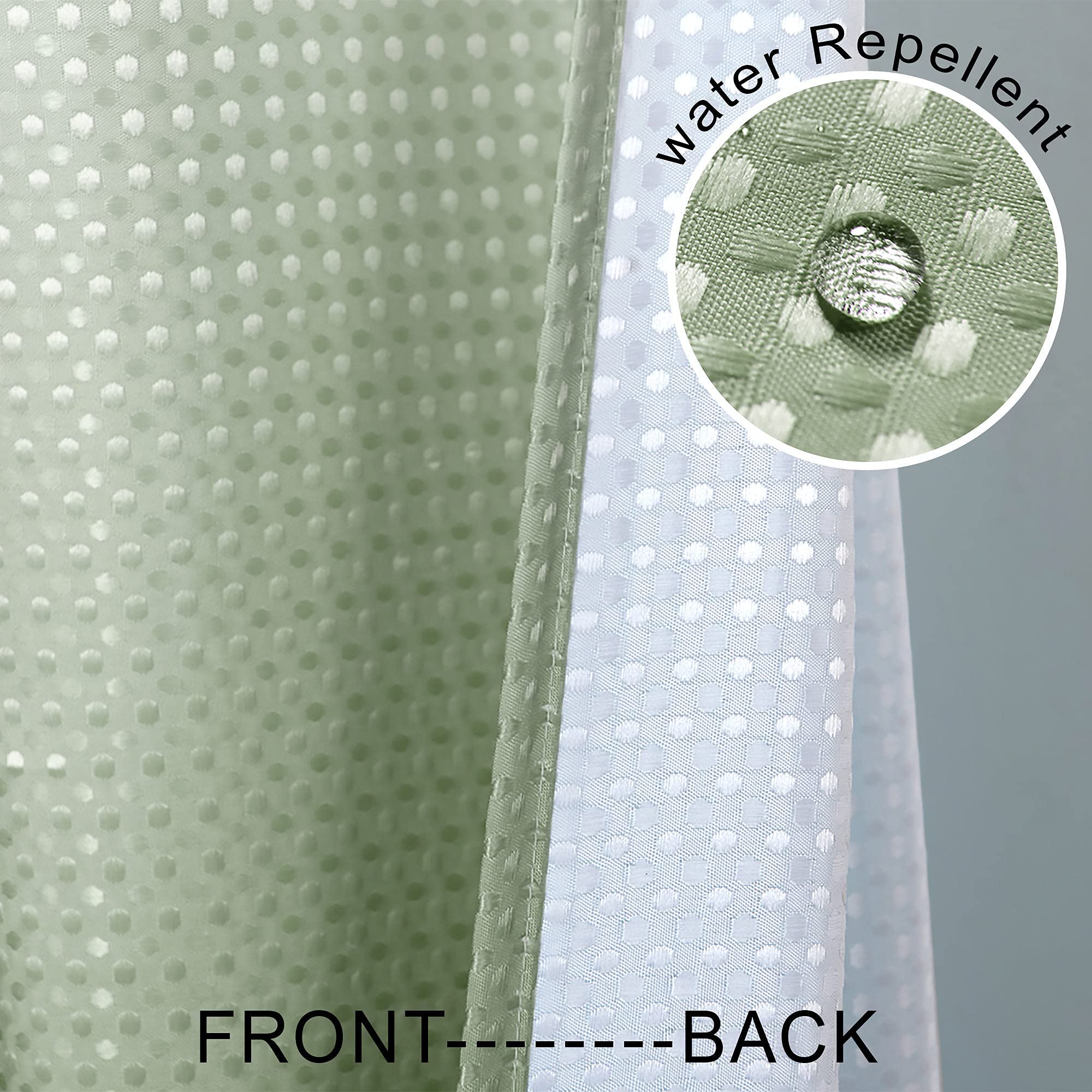 Mrs.Naturall Sage Green Boho Shower Curtains for Bathroom Ombre Waterproof Liner Bath Decor Textured Fabric Shower Curtain Sets with Hooks Machine Washable 70 x 72 inch Long