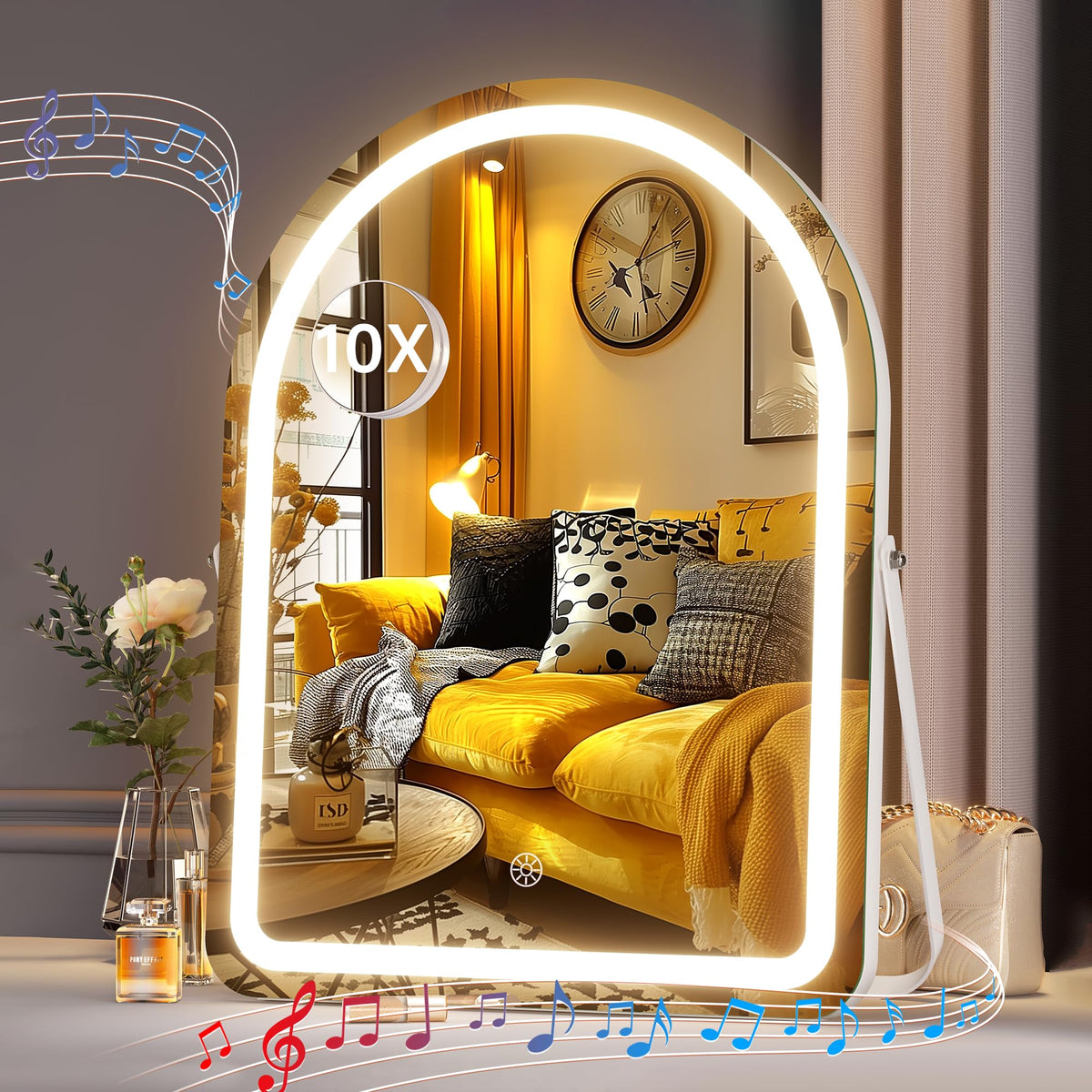 Hasipu Vanity Mirror With Lights And Bluetooth Speaker, 14''  18'' Arched Led Makeup Mirror, Lighted Makeup Mirror With Lights,
