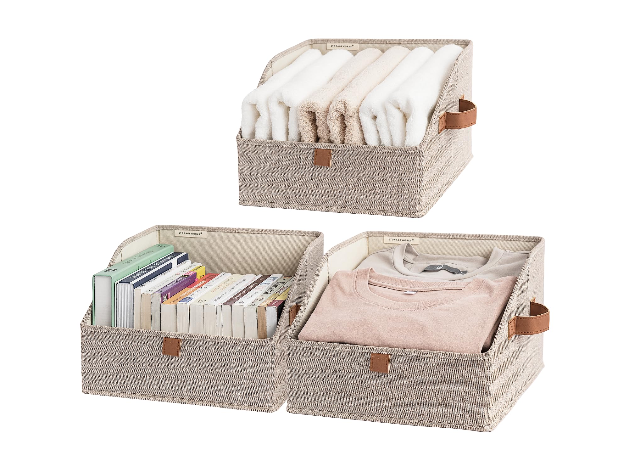 Storageworks Closet Organizer Bins, Trapezoid Storage Box, Fabric Storage Baskets For Shelves, Small, Brown And Beige, 3-Pack