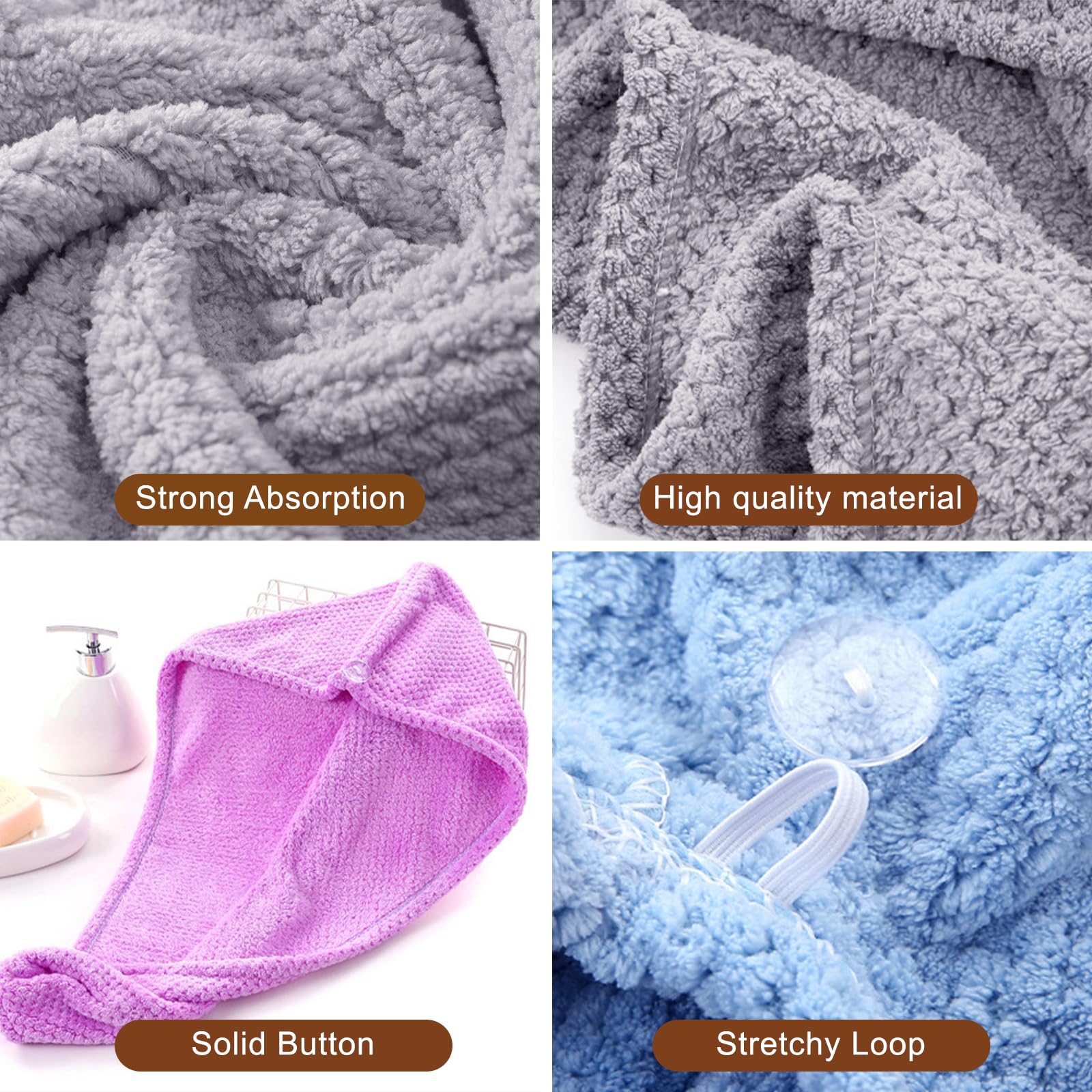 Kldnkig Microfiber Hair Towel Wrap, 5 Pack Soft Hair Drying Towel with Elastic Band, Drying Hair Wrap Towels for Curly, Hair Tow