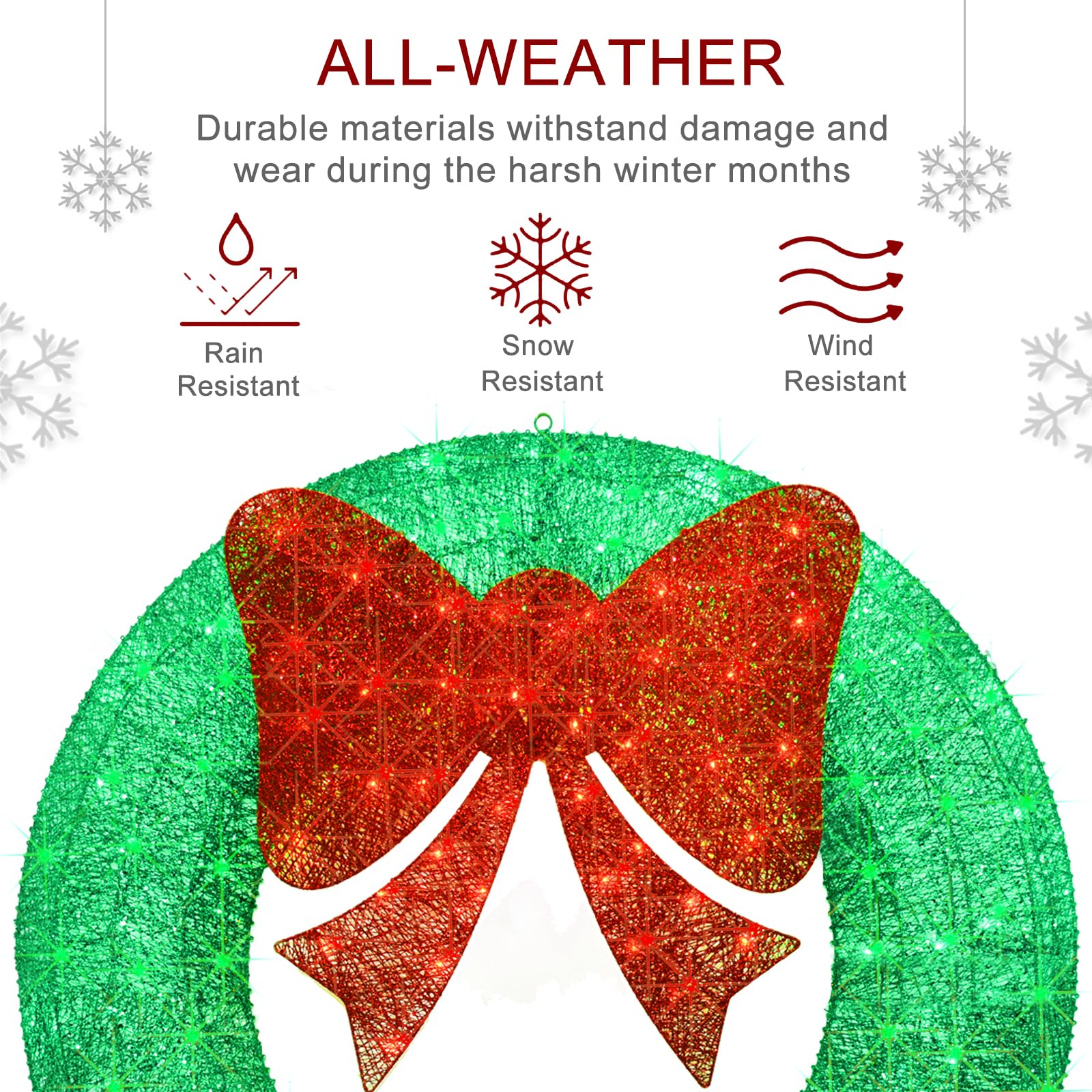 48Inch 4FT Large Christmas Wreath - Outdoor Christmas Wreaths with LED Lights, Xmas Decorations for Door Outdoor Indoor Wall Hom