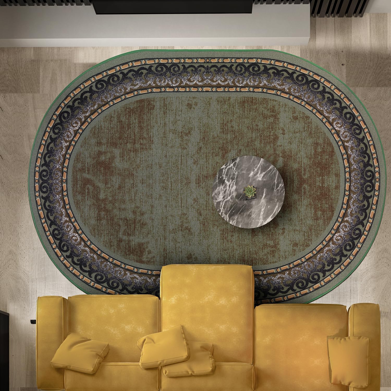 Antep Rugs Alfombras Bordered Modern 5x7 Non-Slip (Non-Skid) Low Pile Rubber Backing Indoor Area Rug (Green, 5 x 7 Oval)