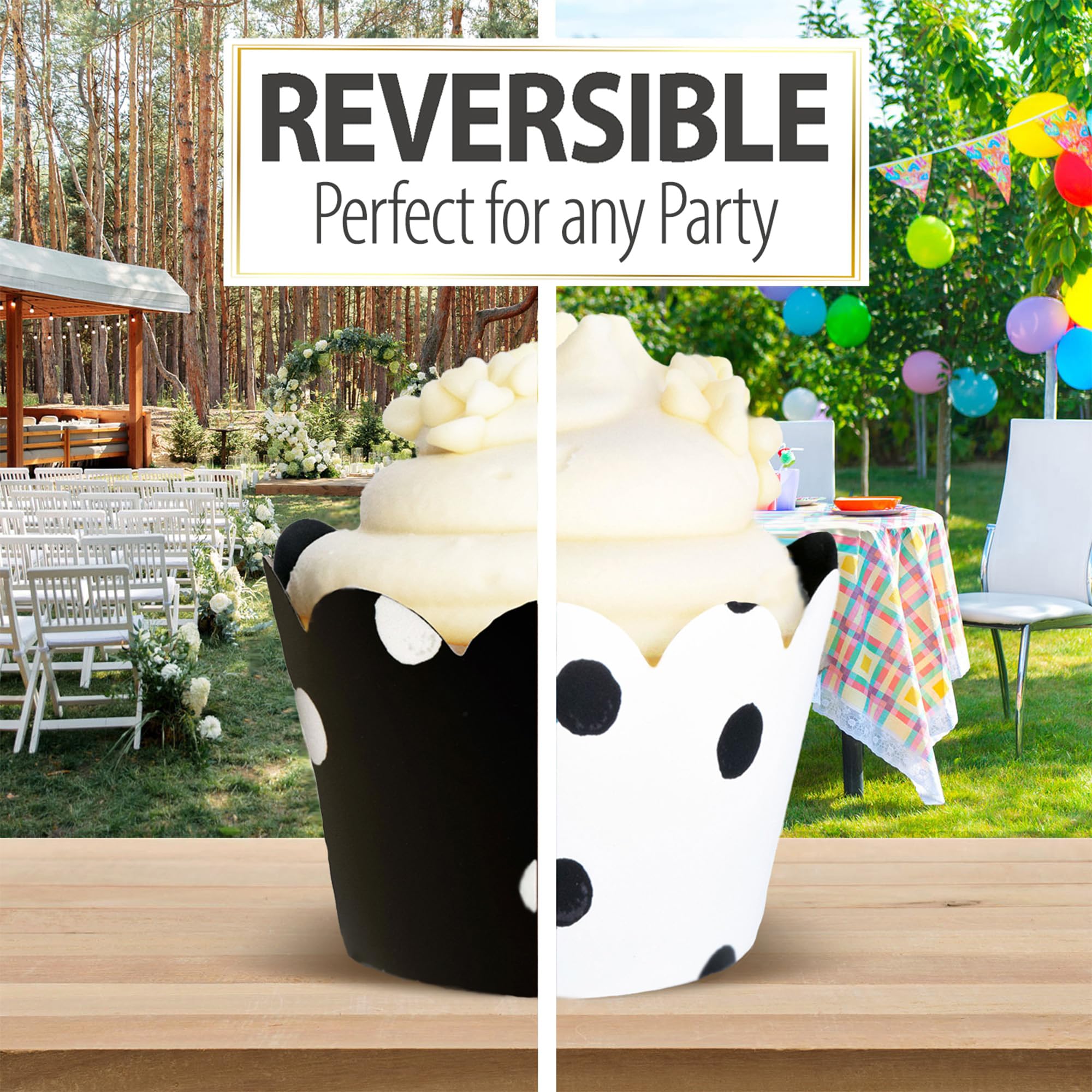 Cupcake Wrappers - Black & White Wedding, Painted Polka Dot Bridal & Baby Shower Decor, Birthday Party Decorations, Kpop Reversi