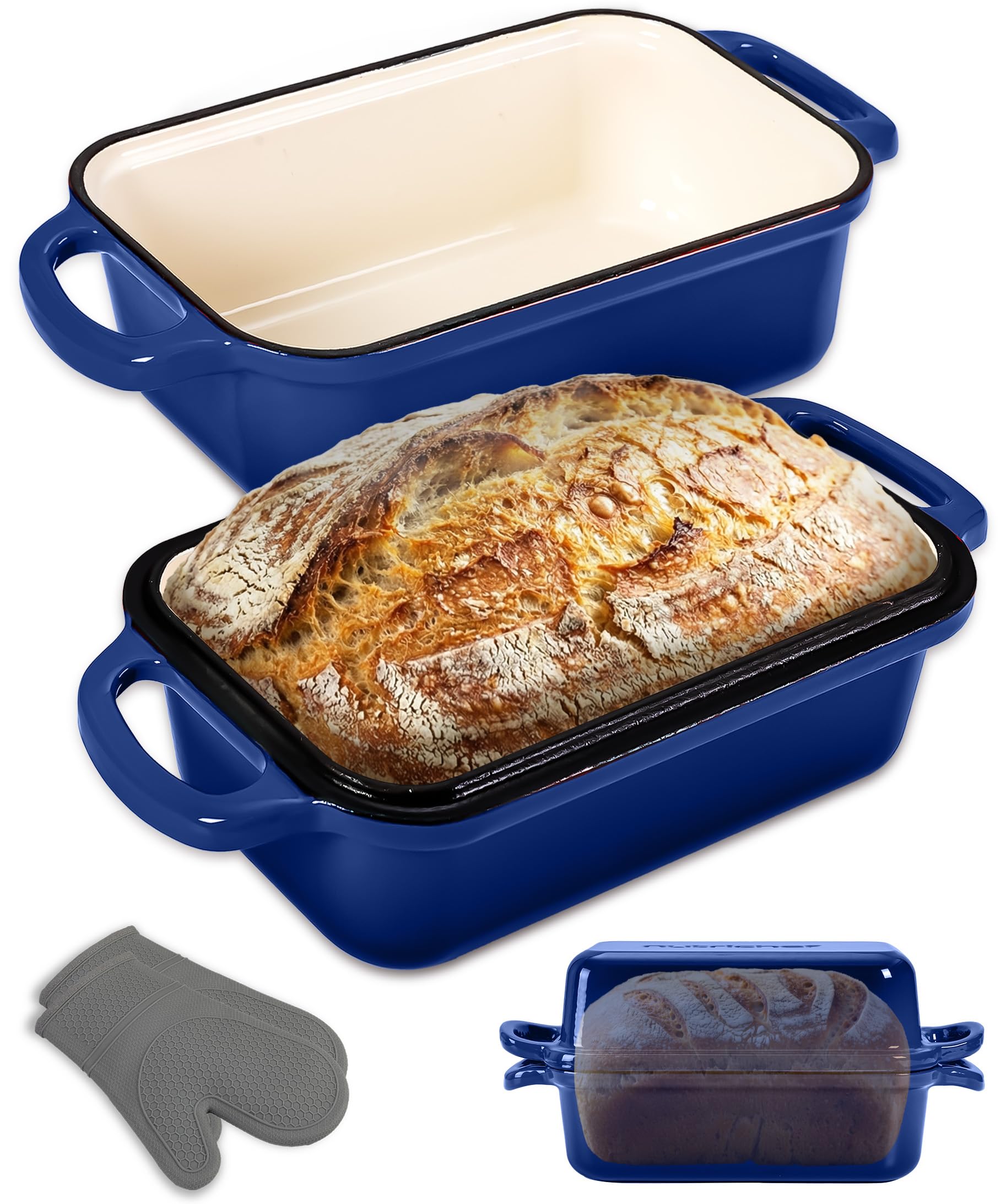 NutriChef 9x5 Enameled Cast Iron Loaf Pan with Lid, Enamel-Coated Baking Loaf Pan for Sourdough, Oven Safe, Nonstick Bread Pan w