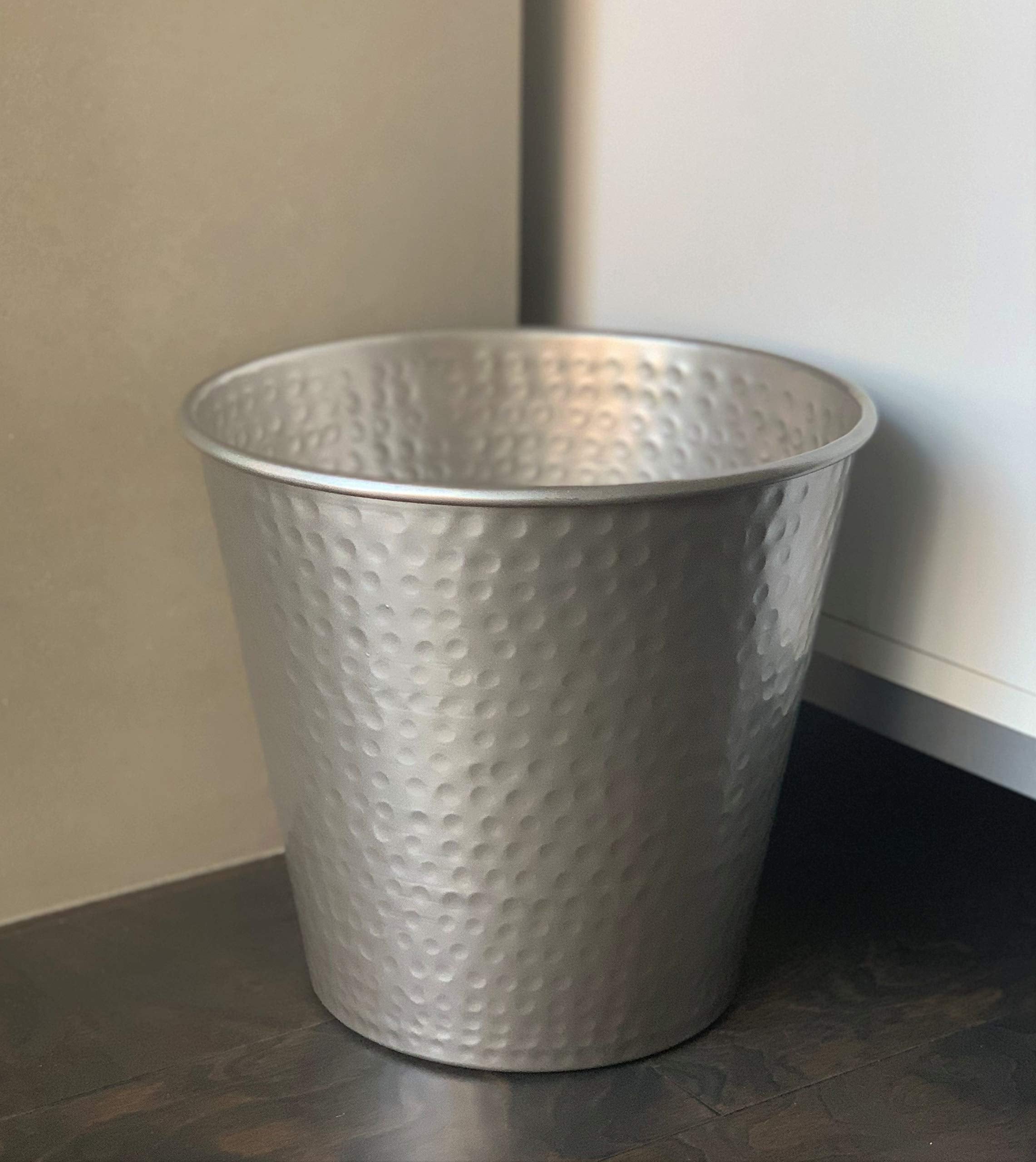 Monarch Abode Metal Wastebasket Trash Can, Hand Hammered, Bathroom Decor, Pewter