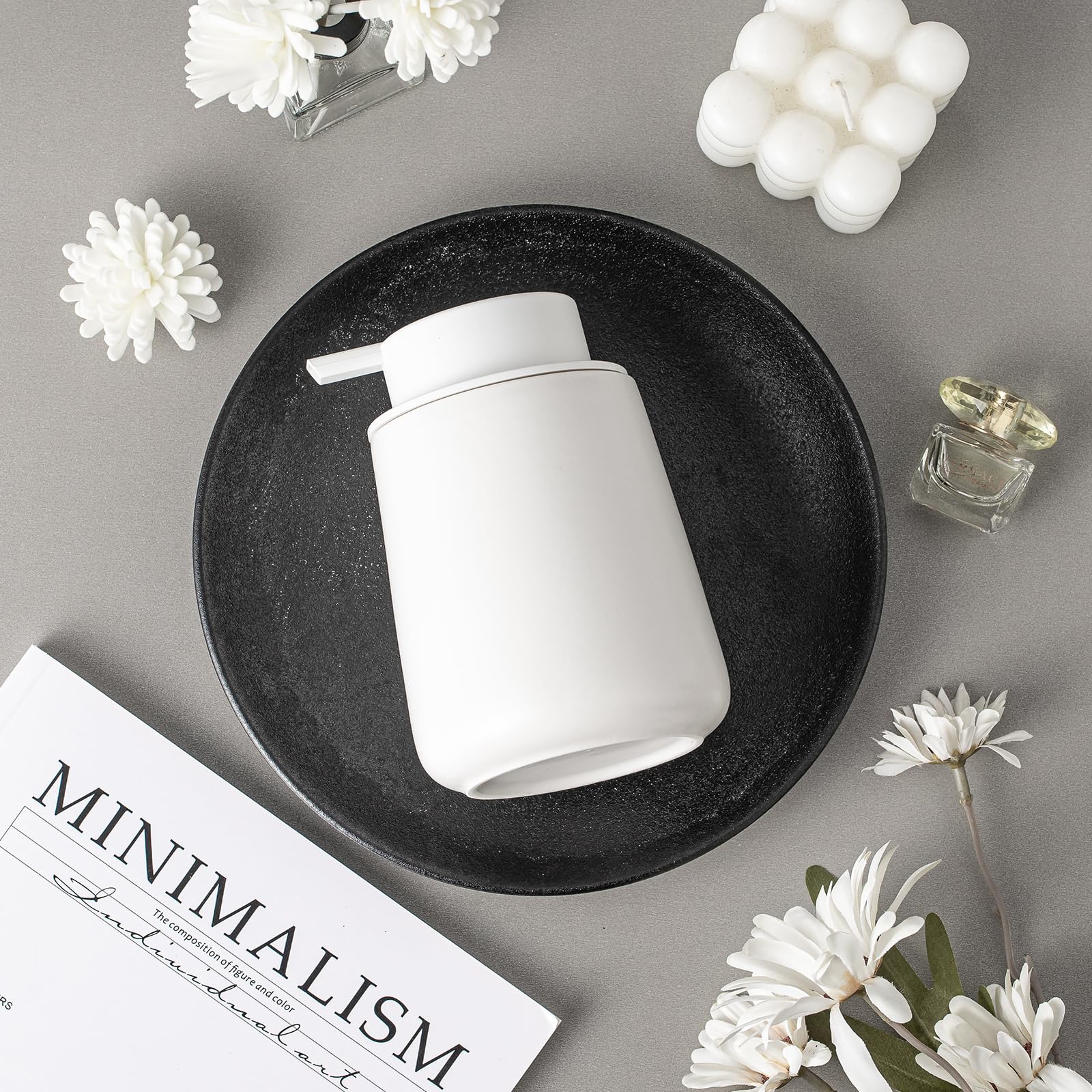 Azmoyac Foaming Soap Dispenser - 12 Oz White Ceramic Foam Hand Soap Dispenser For Bathroom, Face Wash Dispenser Bottle With Foam