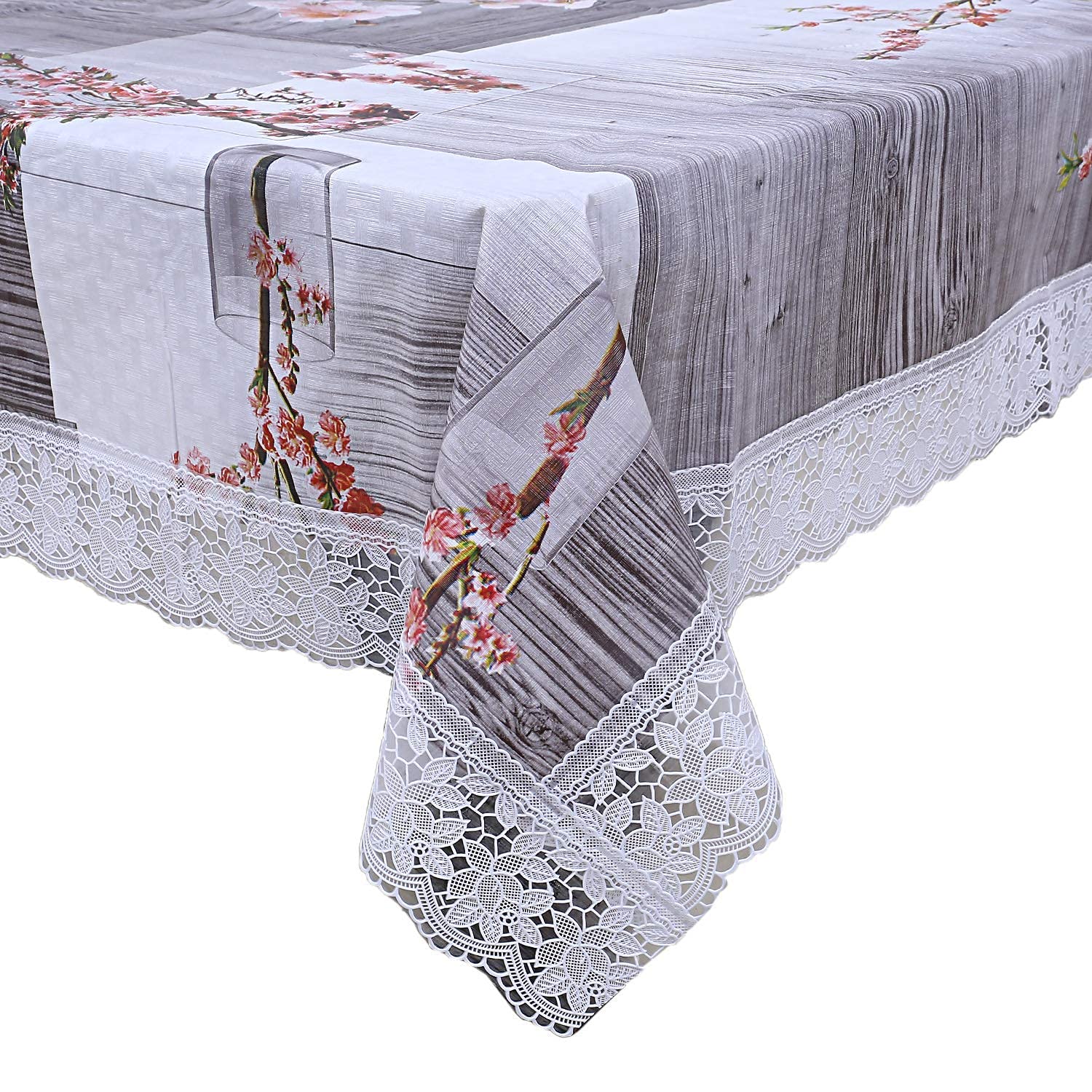 Kuber Industries Floral Checkered Design Pvc 4 Seater Centre Table Cover (Grey) -Ctktc014355