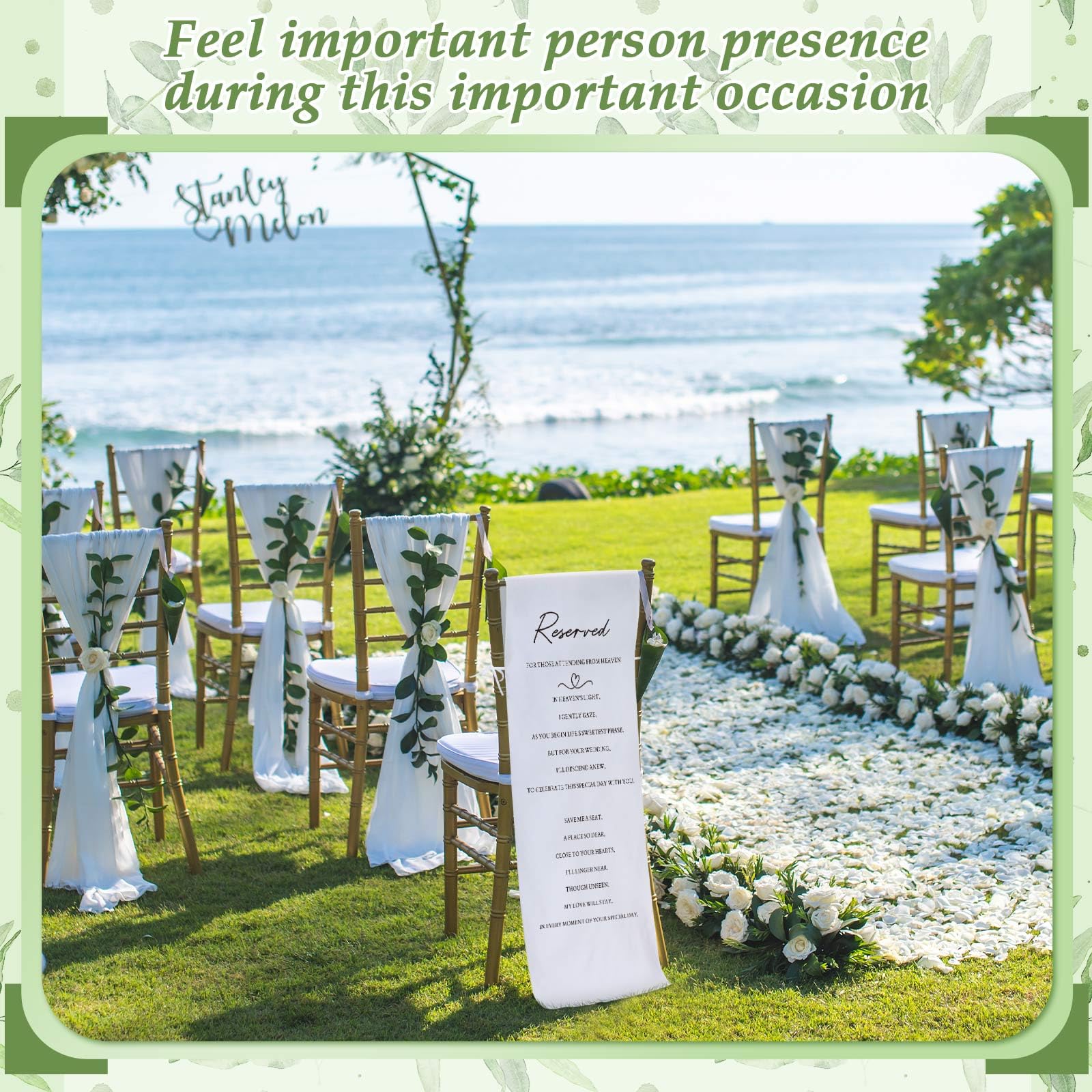 HunnmingRe Reserved Wedding Chair Sign Banner in Loving Memory Reserved Signs for Wedding with Love from Heaven Cotton Linen 15