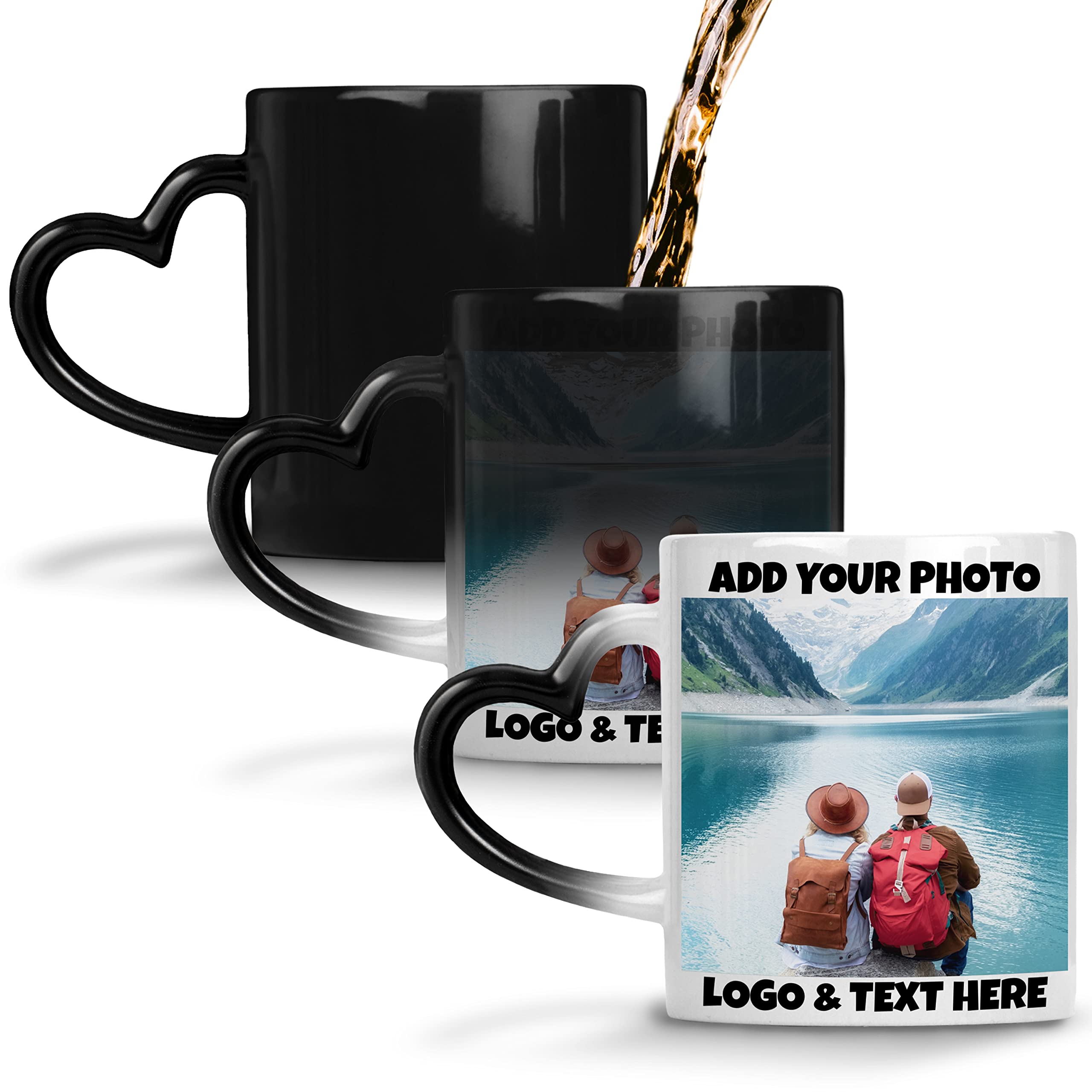 Custom Heat Sensitive Photo Mug, Heart Handle Picture Mug - 11 OZ - Add Photo, Logo, Picture or Text, Personalized Magic Color C