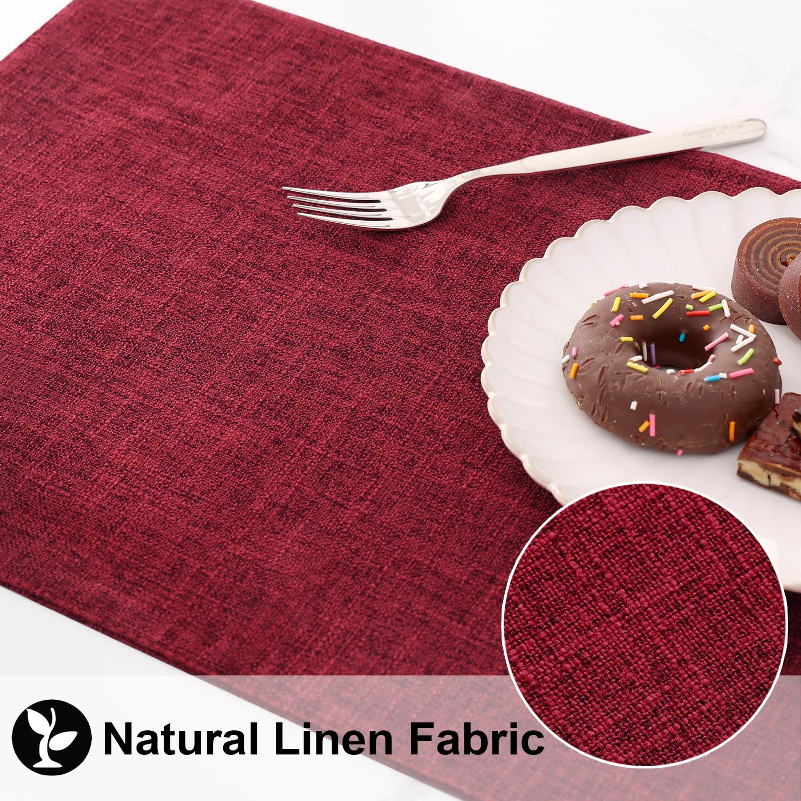 Homing Red Cloth Placemats Set Of 8 - Cotton Linen Blend Washable Farmhouse Dining Table Mats For Christmas, Easy To Clean, 13 X