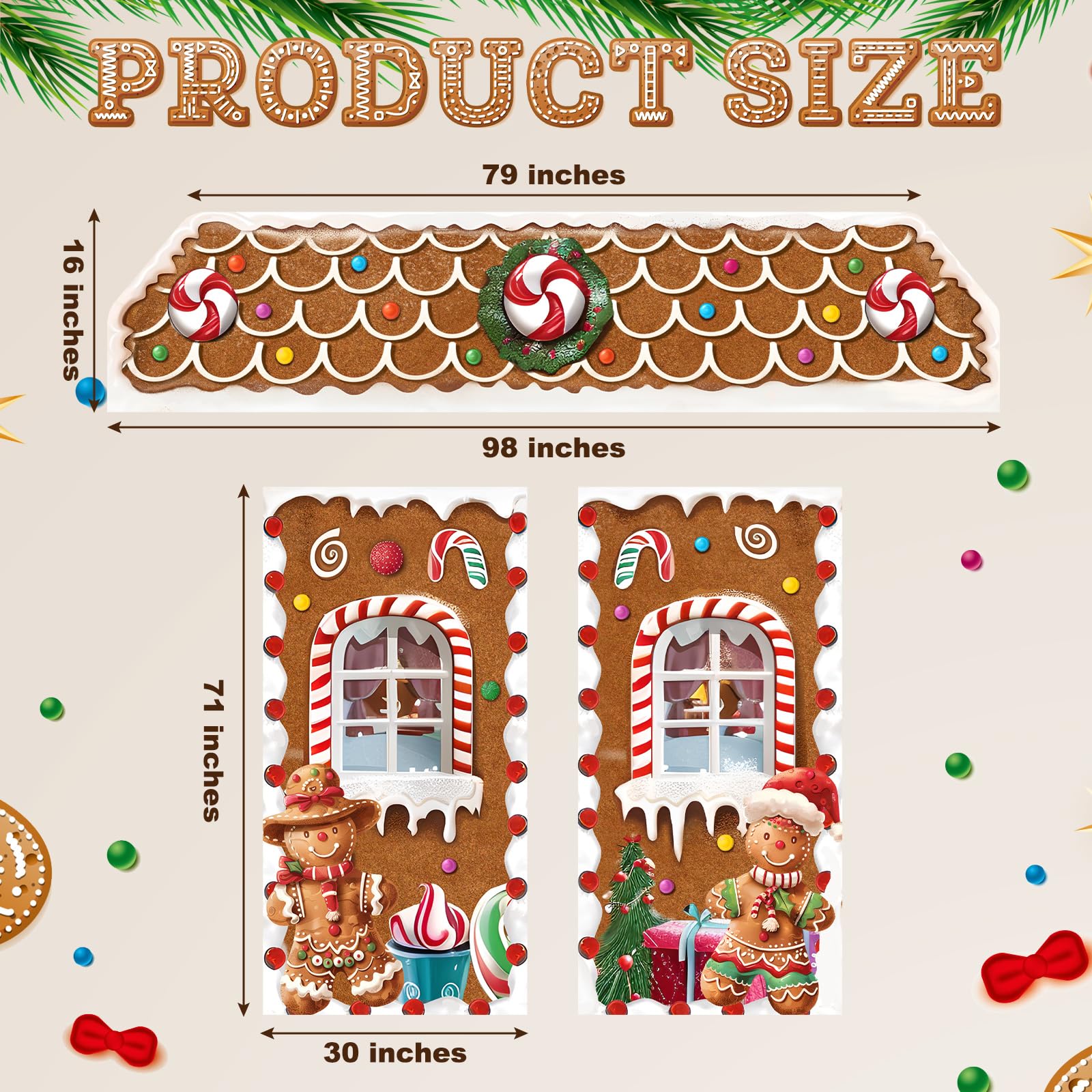 HunnmingRe 3 Pcs Christmas Gingerbread House Decorations Gingerbread Door Covers Backdrop Christmas Door Banners for Xmas Holida
