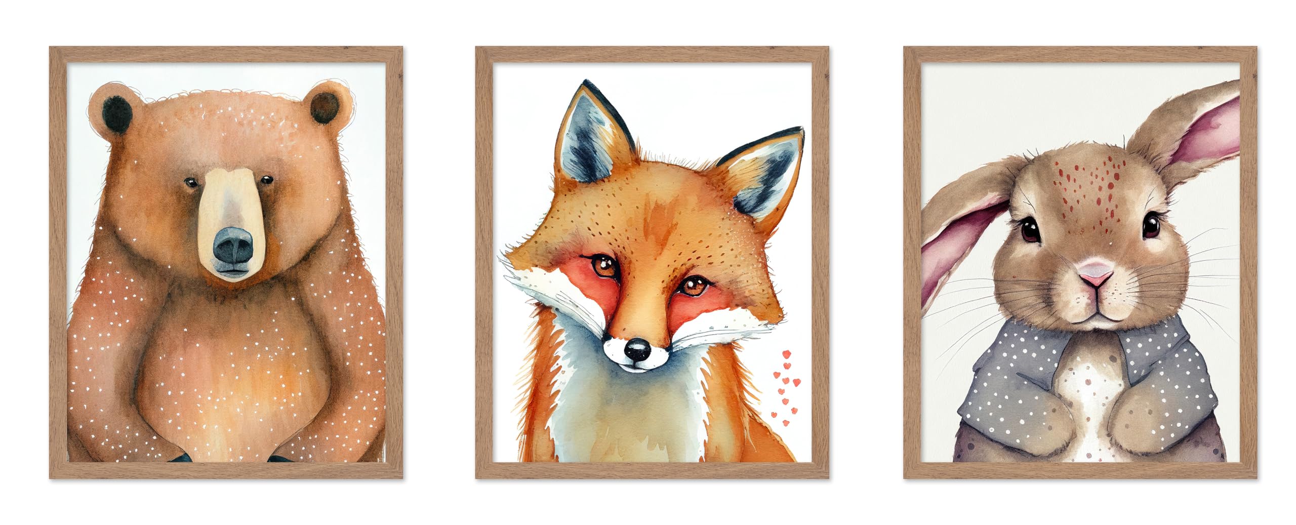 Poster Master 3-Piece Vintage Kid Poster - Retro Impressionist Print - Gift for Baby, Friend - Woodland Critters, Forest, Bear, 