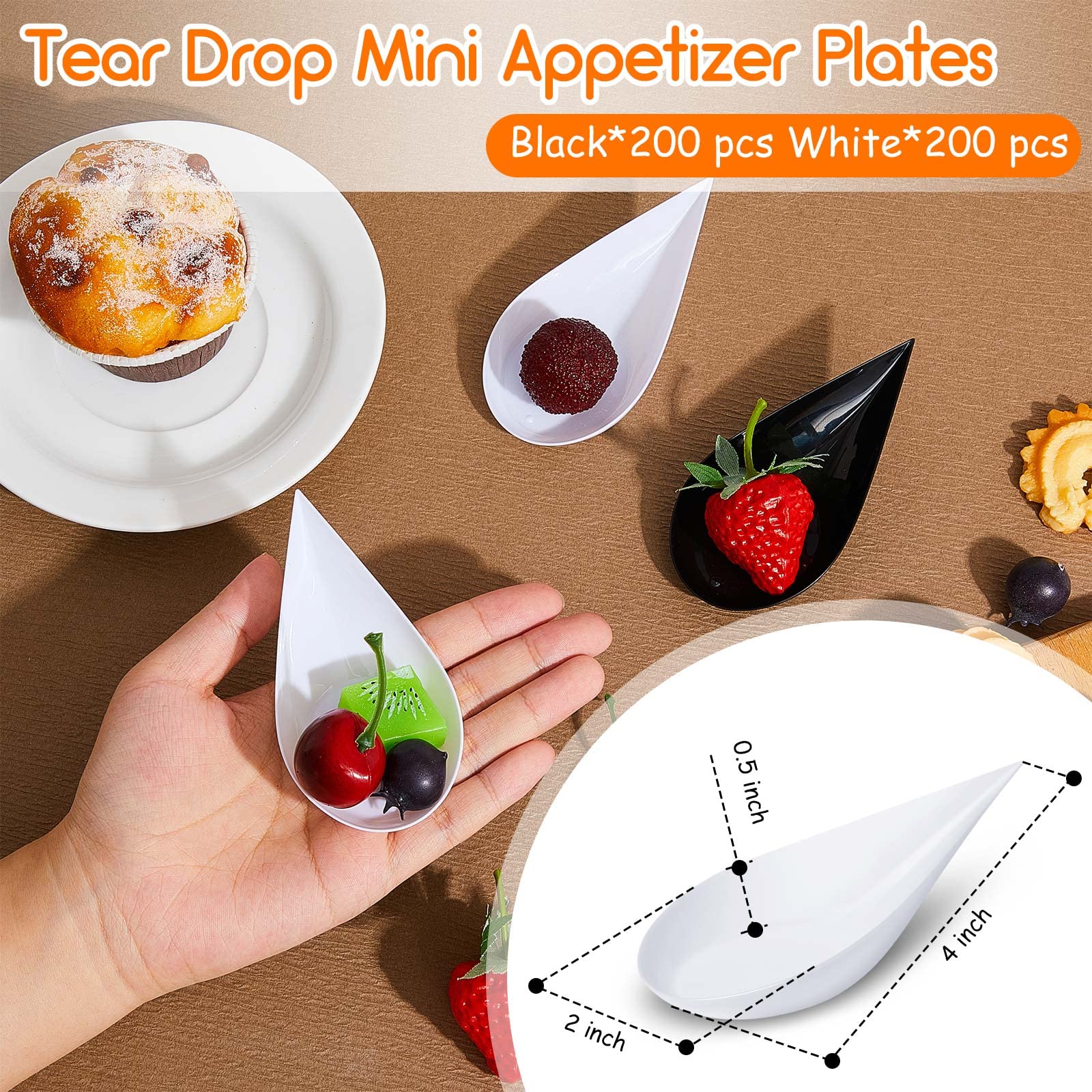 Tessco 400 Pcs 4'' Tear Drop Mini Appetizer Plates Appetizer Spoons Plastic Tasting Spoons Reusable Disposable Serving Spoons De