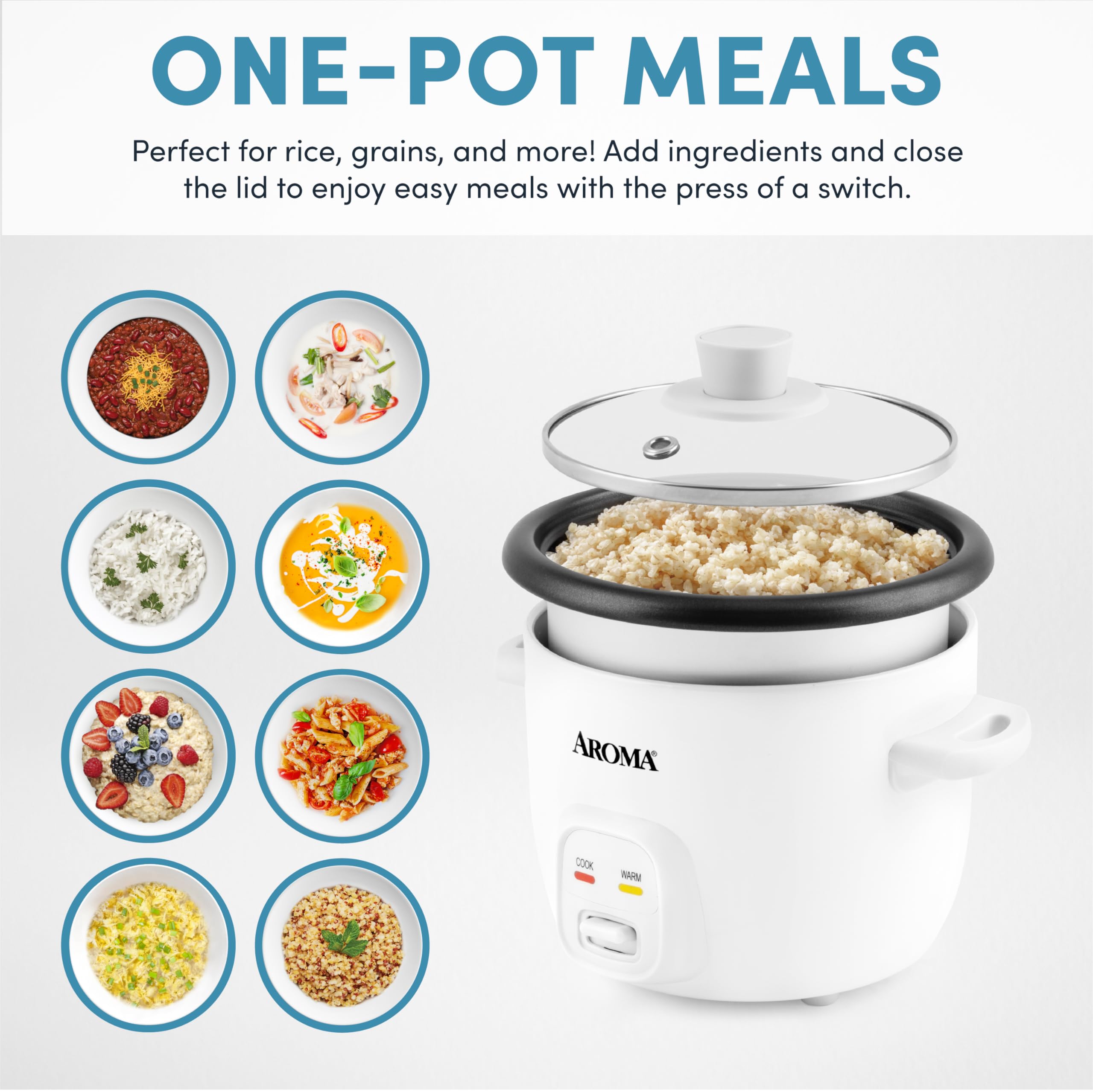 Aroma Housewares 4-Cups (Cooked) / 1Qt. Rice & Grain Cooker (Arc-302Ng), White