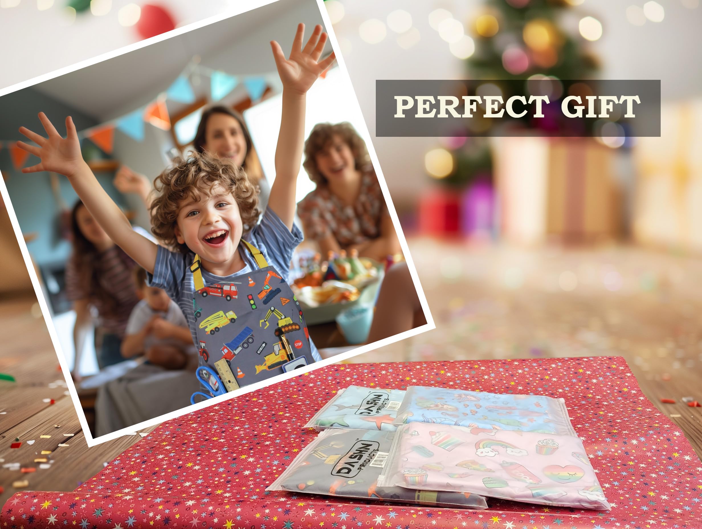 Dashn Products Kids Apron - Truck - Dual Pockets - Chef Kitchen Cooking Garden Artist Painting Cleaning Baking Pottery Gift Boys